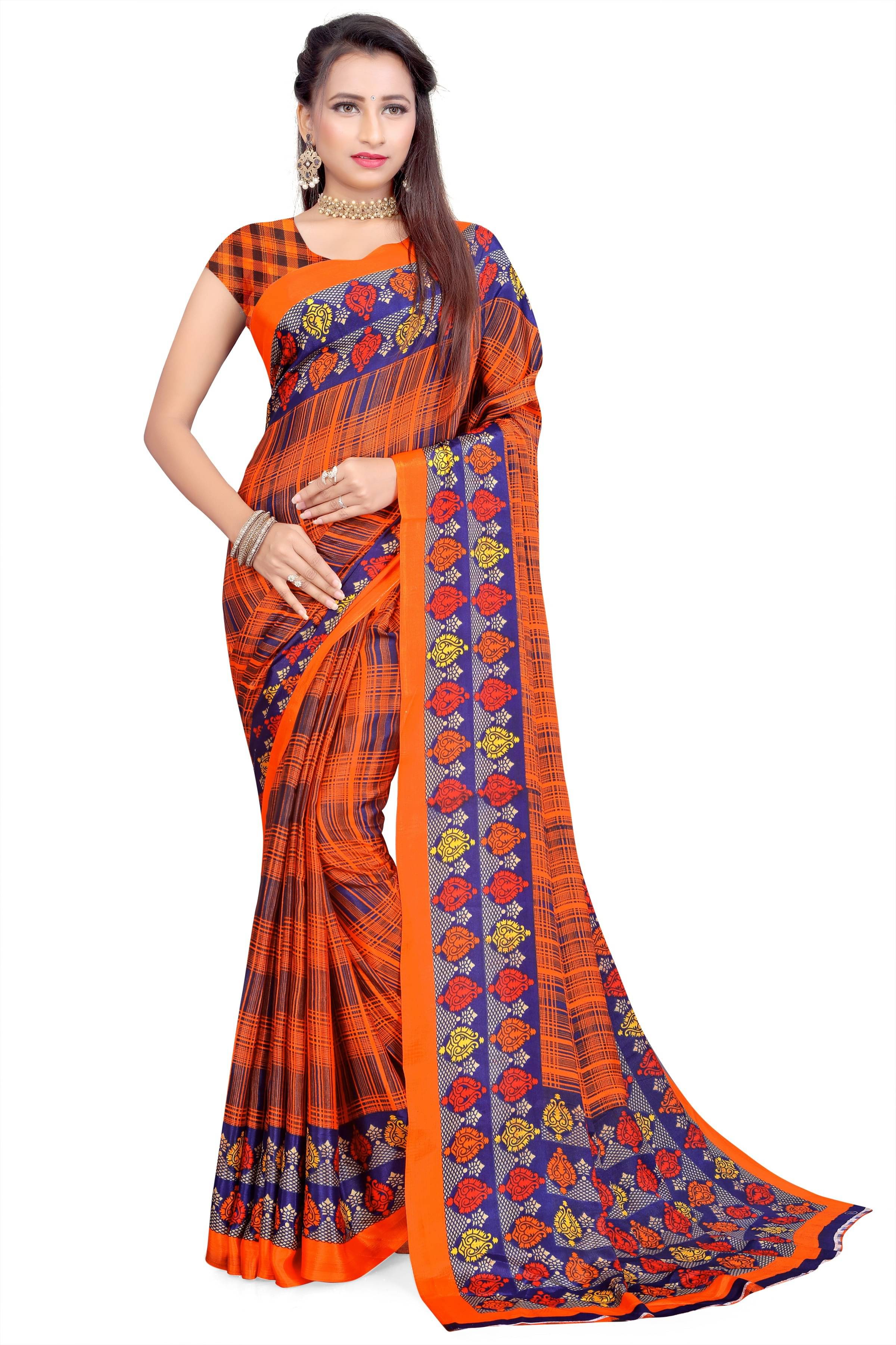     			LEELAVATI Crepe Printed Saree With Unstitched Blouse Piece ( Orange )