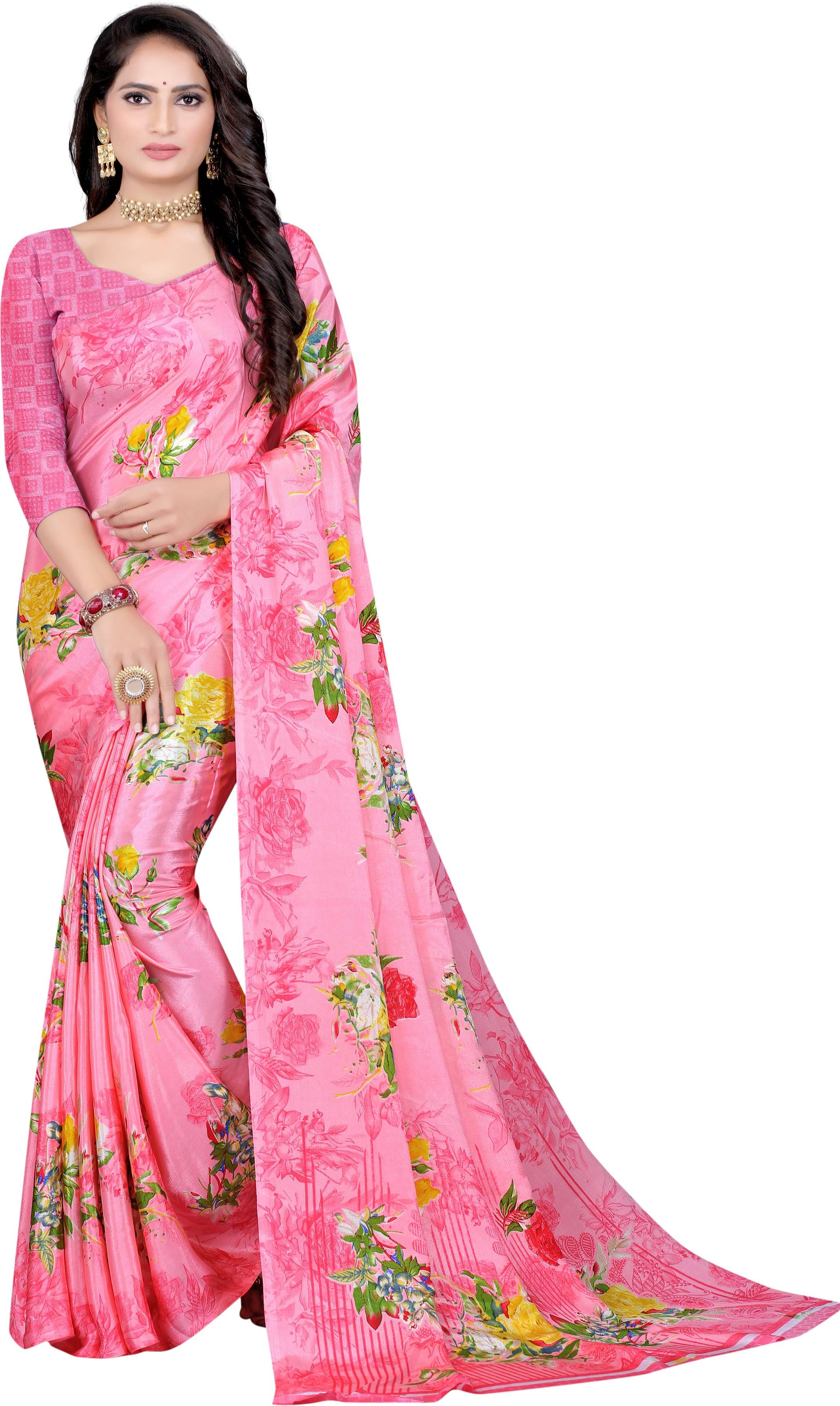     			LEELAVATI Crepe Printed Saree With Unstitched Blouse Piece ( Pink )