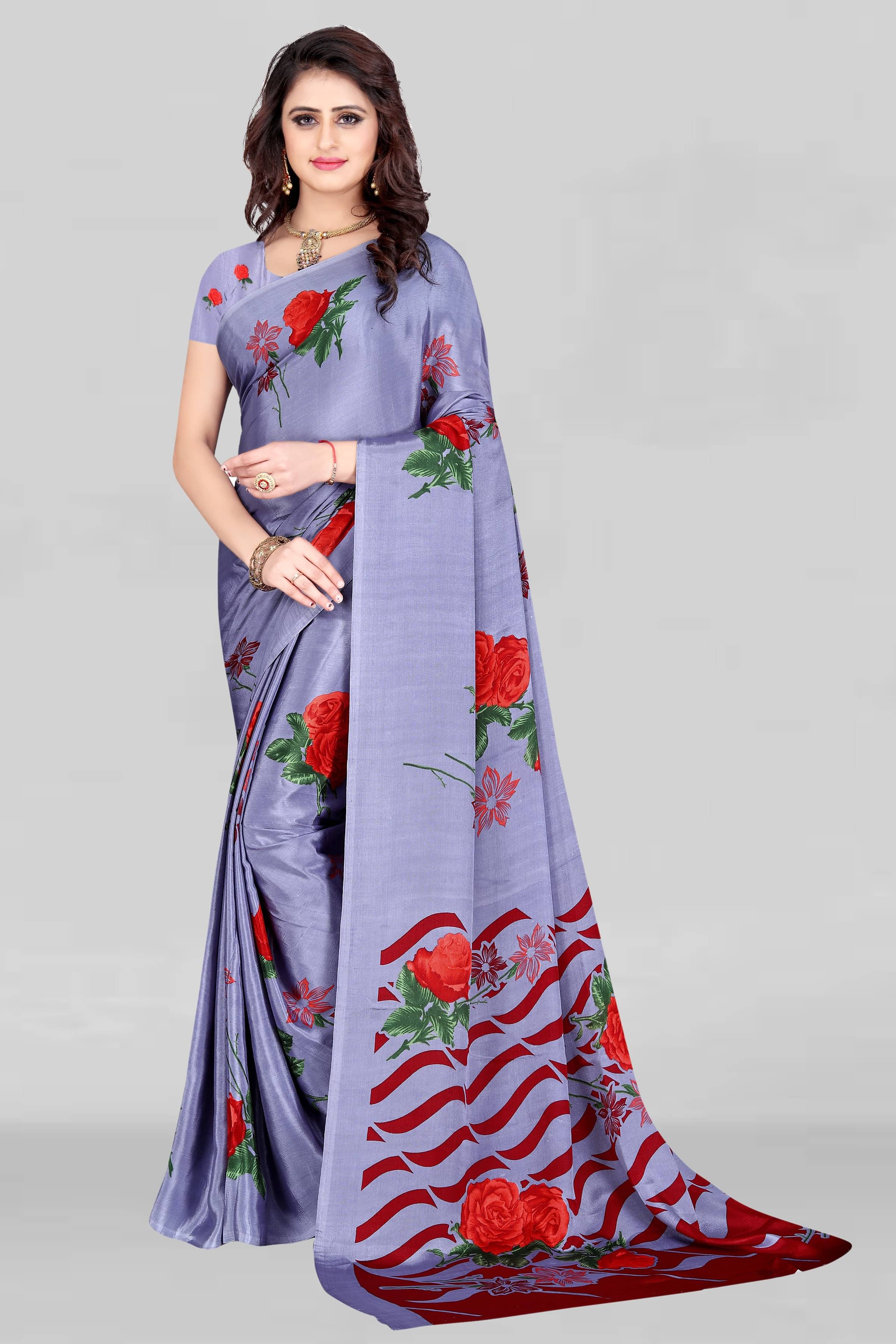 LEELAVATI Crepe Printed Saree With Unstitched Blouse Piece ( Purple ) LEELAVATI Crepe Printed Saree With Unstitched Blouse Piece ( Purple )