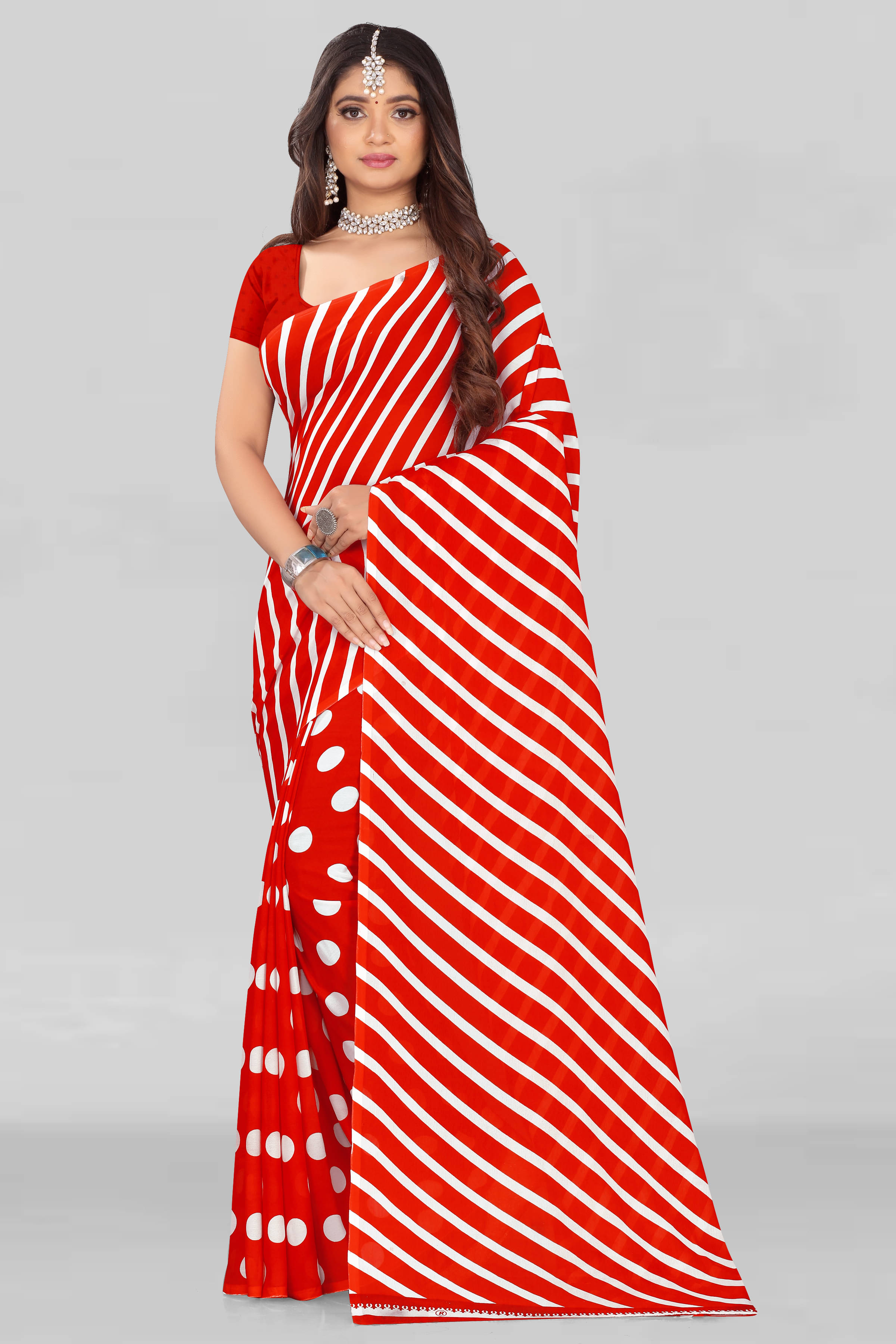     			LEELAVATI Georgette Printed Saree With Unstitched Blouse Piece ( Red )