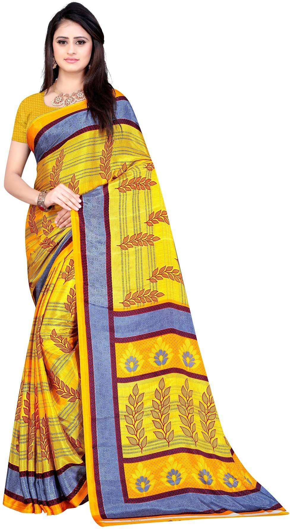    			LEELAVATI Crepe Printed Saree With Unstitched Blouse Piece ( Yellow )