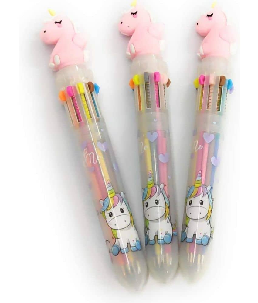 1953 YESKART- UNICORN 10 in 1 Multicolor Pens Red, orange, yellow, green, light blue, dark blue, purple, brown, pink, black, total 10 different vivid colors of inks in 1 barrel ballpoint pen for you to change them at will.