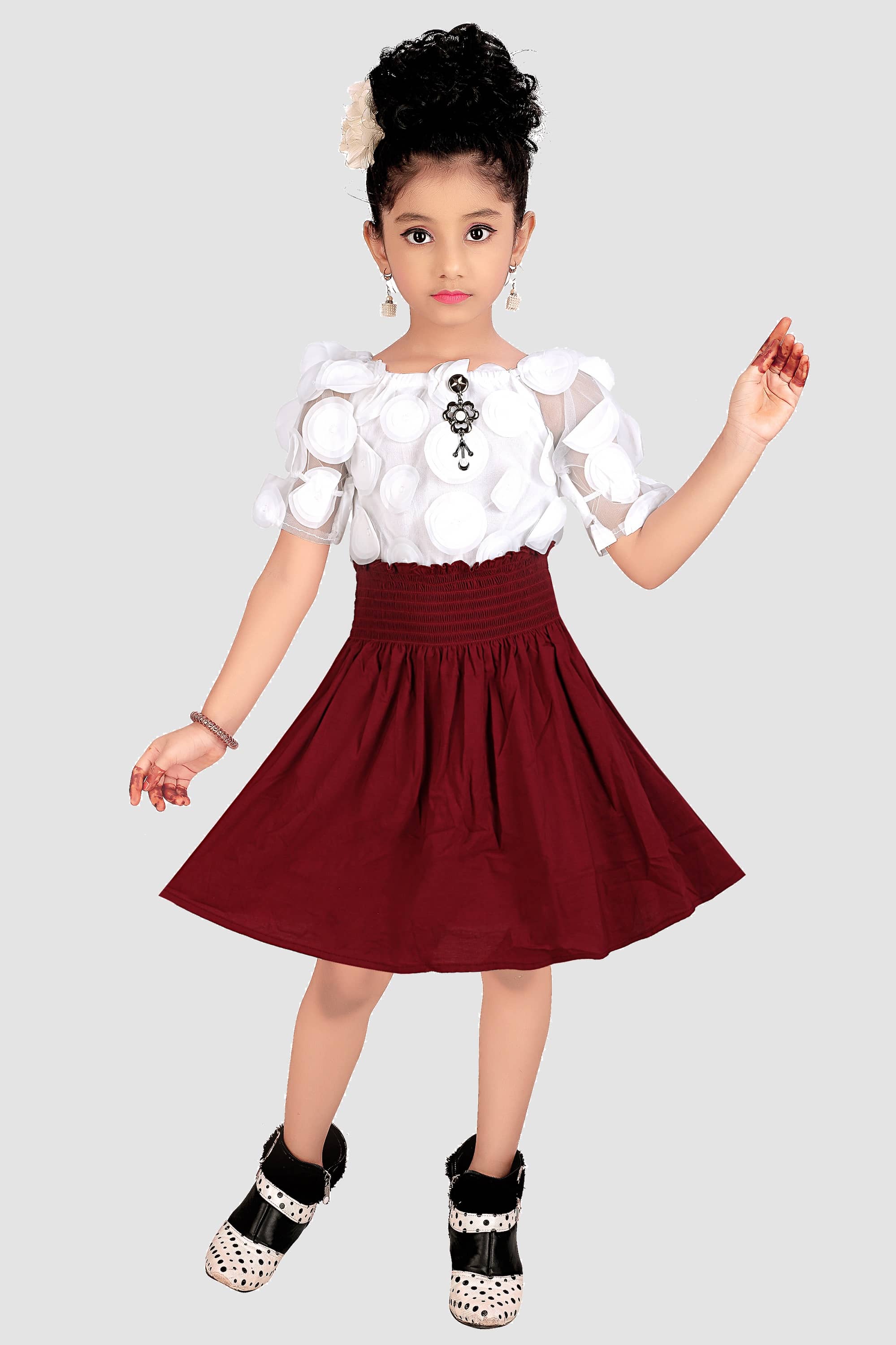 9stiches - Maroon Net Girls Frock ( Pack of 1 )