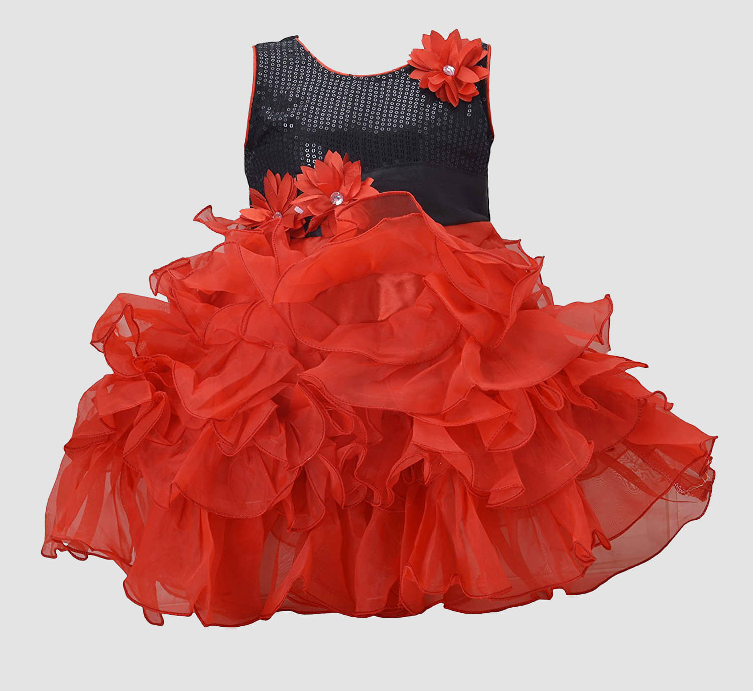 9stiches - Red & Black Cotton Girls Frock ( Pack of 1 )