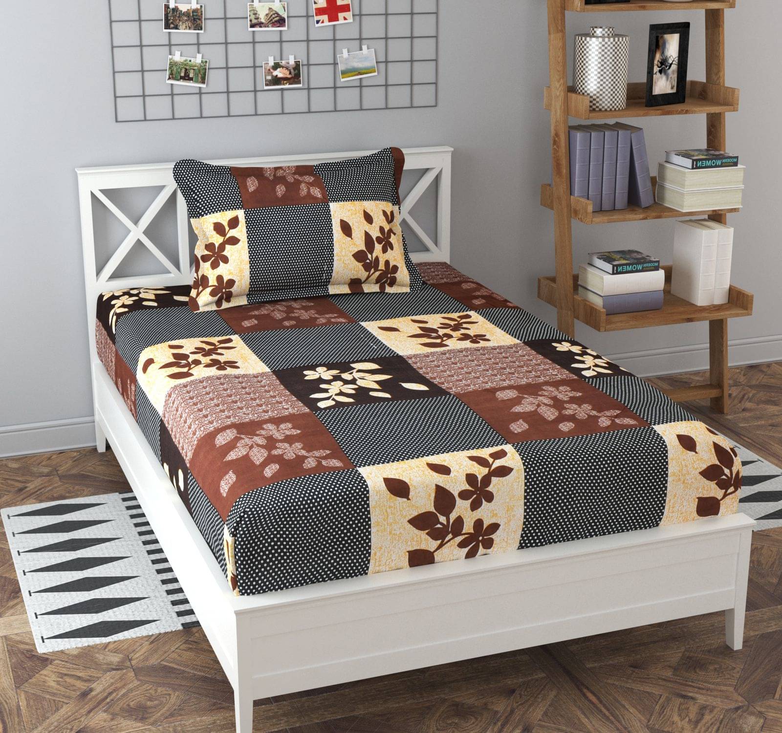     			Apala Microfiber Floral Single Bedsheet with 1 Pillow Cover - Brown