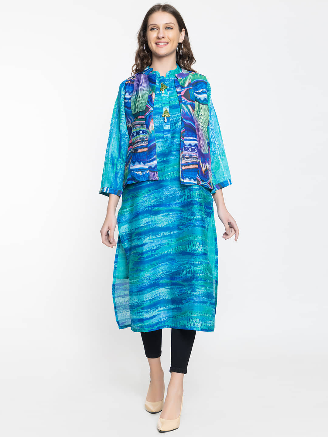 ELTHIA - Blue Silk Women's Jacket Style Kurti ( Pack of 1 ) - Kurtis, Tunics | Buy online on ZillyBuy