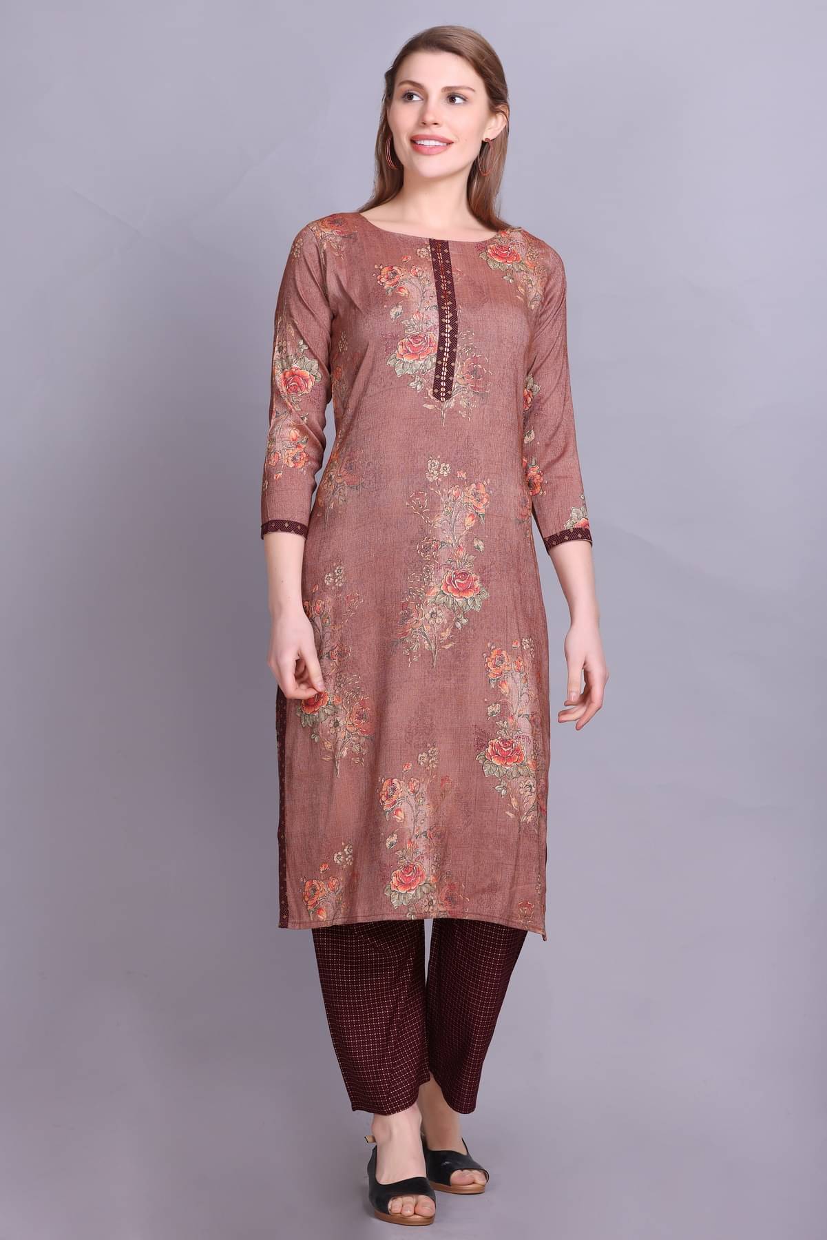 ELTHIA - Brown Cotton Women's Straight Kurti ( Pack of 1 ) ELTHIA - Brown Cotton Women's Straight Kurti ( Pack of 1 )