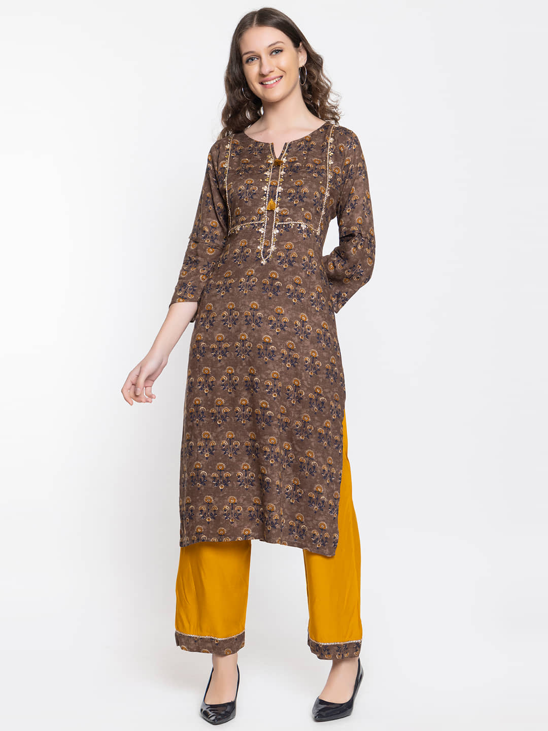 ELTHIA - Brown Silk Women's Straight Kurti ( Pack of 1 ) - Kurtis, Tunics | Buy online on ZillyBuy