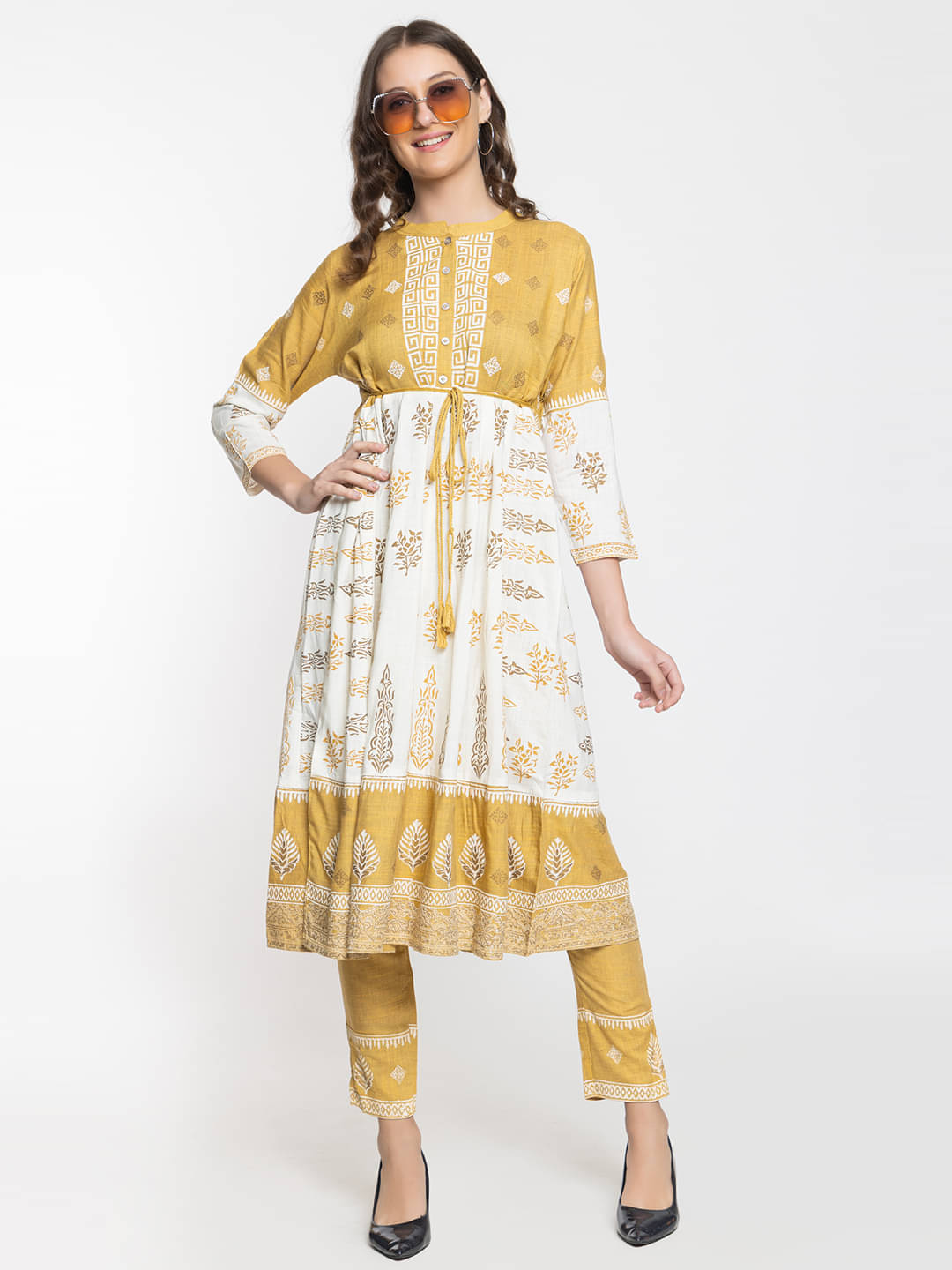 ELTHIA - Gold Silk Women's A-line Kurti ( Pack of 1 ) ELTHIA - Gold Silk Women's A-line Kurti ( Pack of 1 )
