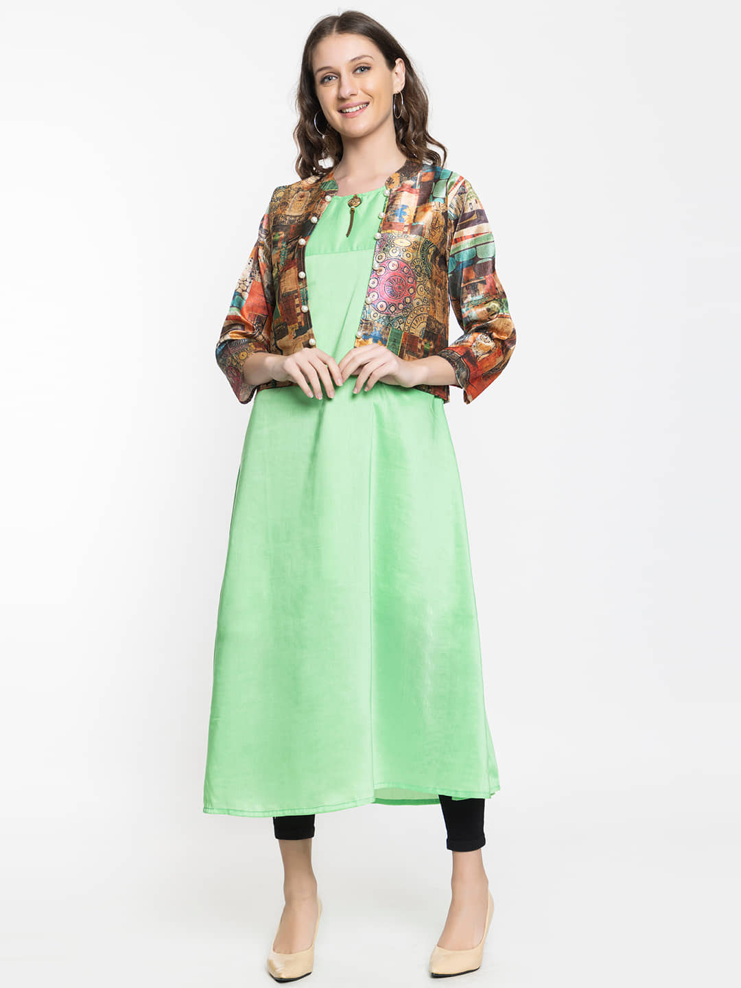 ELTHIA - Green Silk Women's Jacket Style Kurti ( Pack of 1 ) - Kurtis, Tunics | Buy online on ZillyBuy