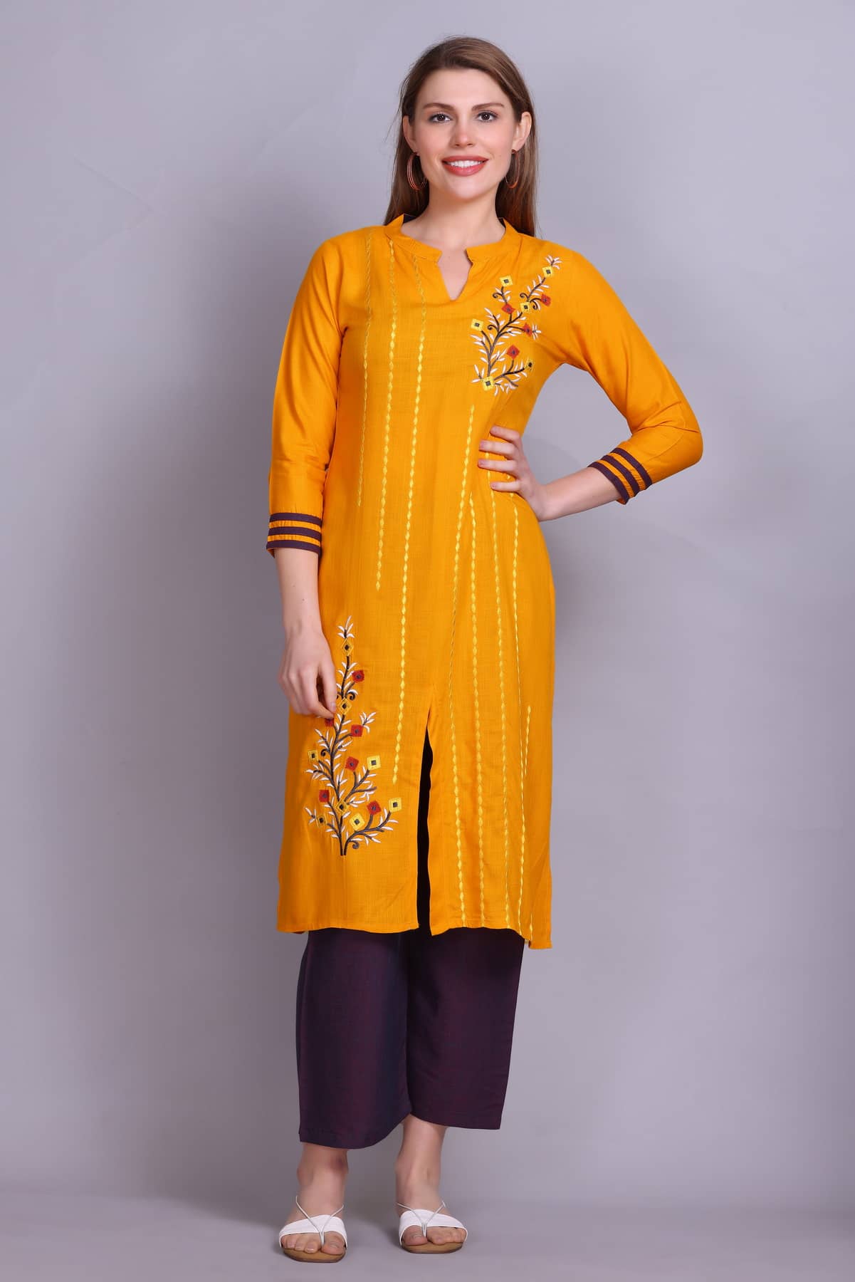 ELTHIA - Mustard Cotton Women's Front Slit Kurti ( Pack of 1 ) - Kurtis, Tunics | Buy online on ZillyBuy