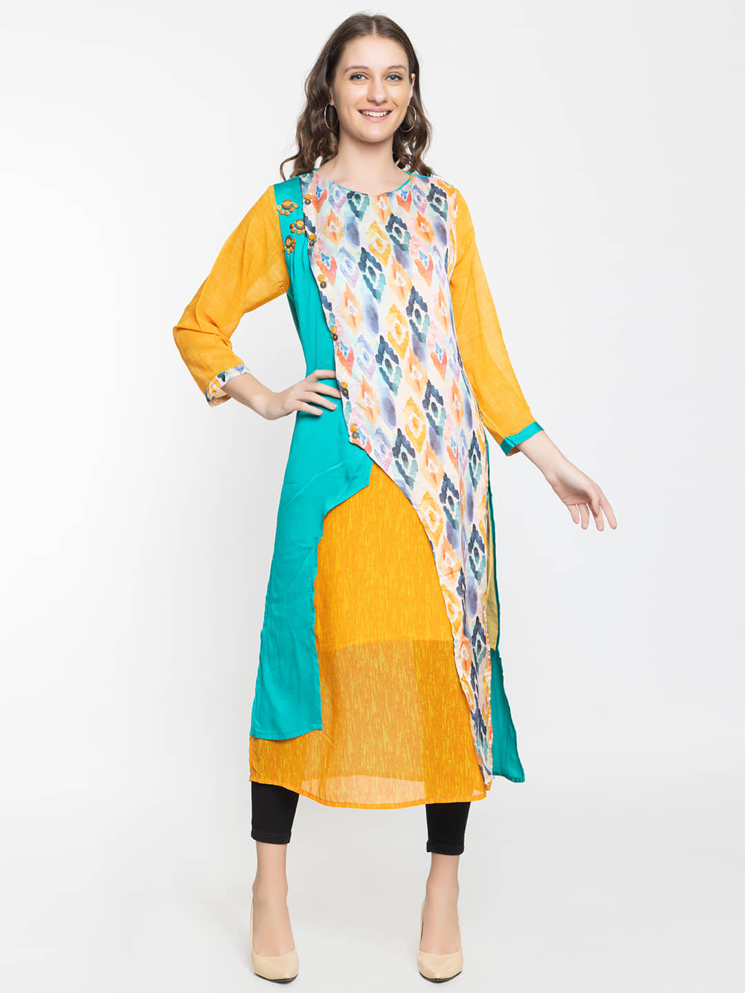 ELTHIA - Mustard Silk Women's Straight Kurti ( Pack of 1 ) - Kurtis, Tunics | Buy online on ZillyBuy