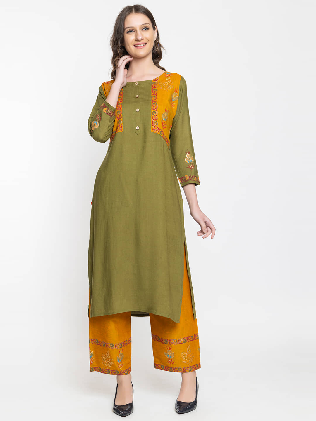 ELTHIA - Olive Cotton Women's Straight Kurti ( Pack of 1 ) - Kurtis, Tunics | Buy online on ZillyBuy