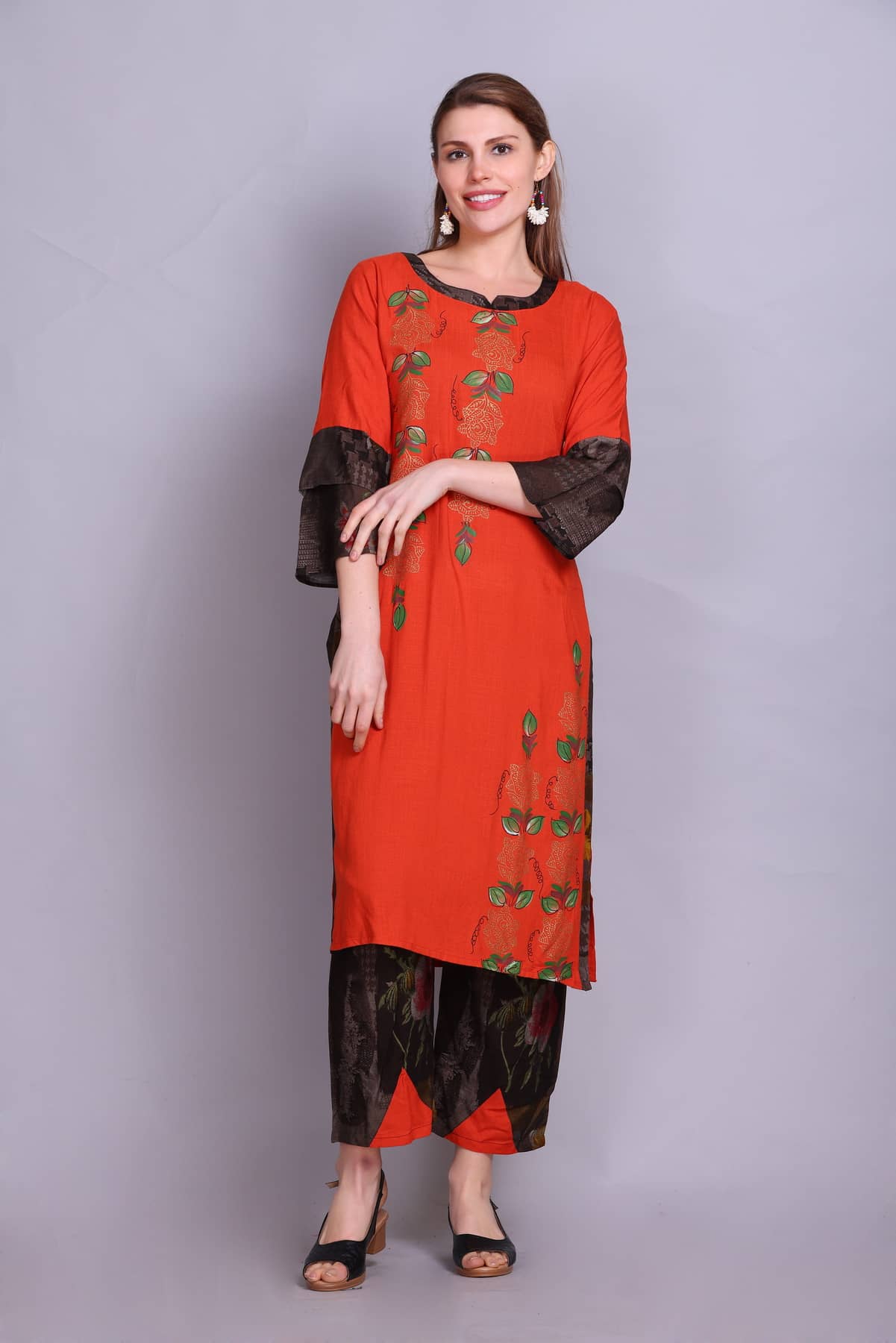 ELTHIA - Orange Cotton Women's Straight Kurti ( Pack of 1 ) - Kurtis, Tunics | Buy online on ZillyBuy