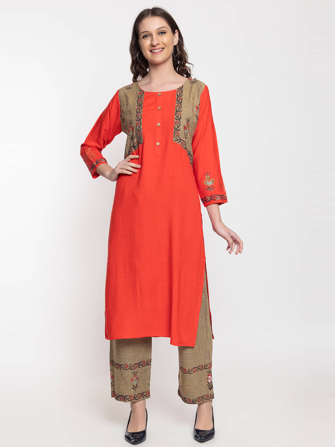 ELTHIA - Orange Cotton Women's Straight Kurti ( Pack of 1 ) - Kurtis, Tunics | Buy online on ZillyBuy