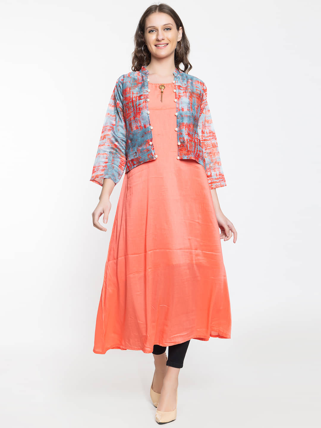 ELTHIA - Orange Silk Women's Jacket Style Kurti ( Pack of 1 ) - Kurtis, Tunics | Buy online on ZillyBuy