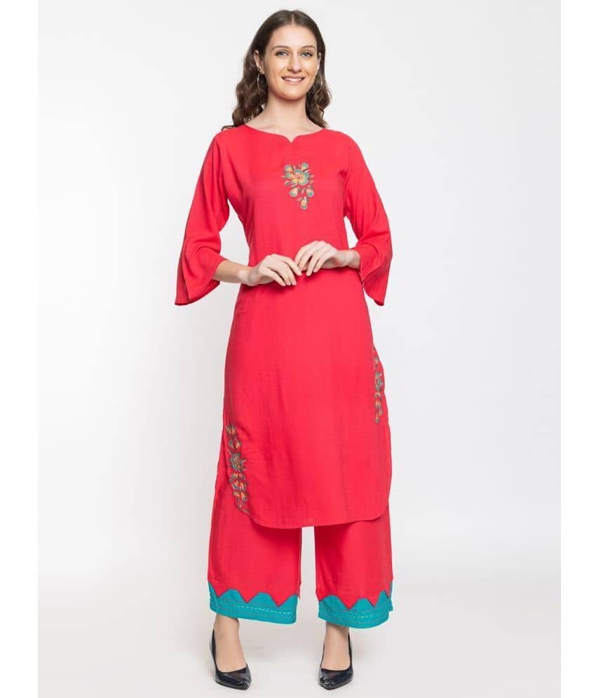 ELTHIA - Red Rayon Women's Straight Kurti ( Pack of 1 ) - Kurtis, Tunics | Buy online on ZillyBuy