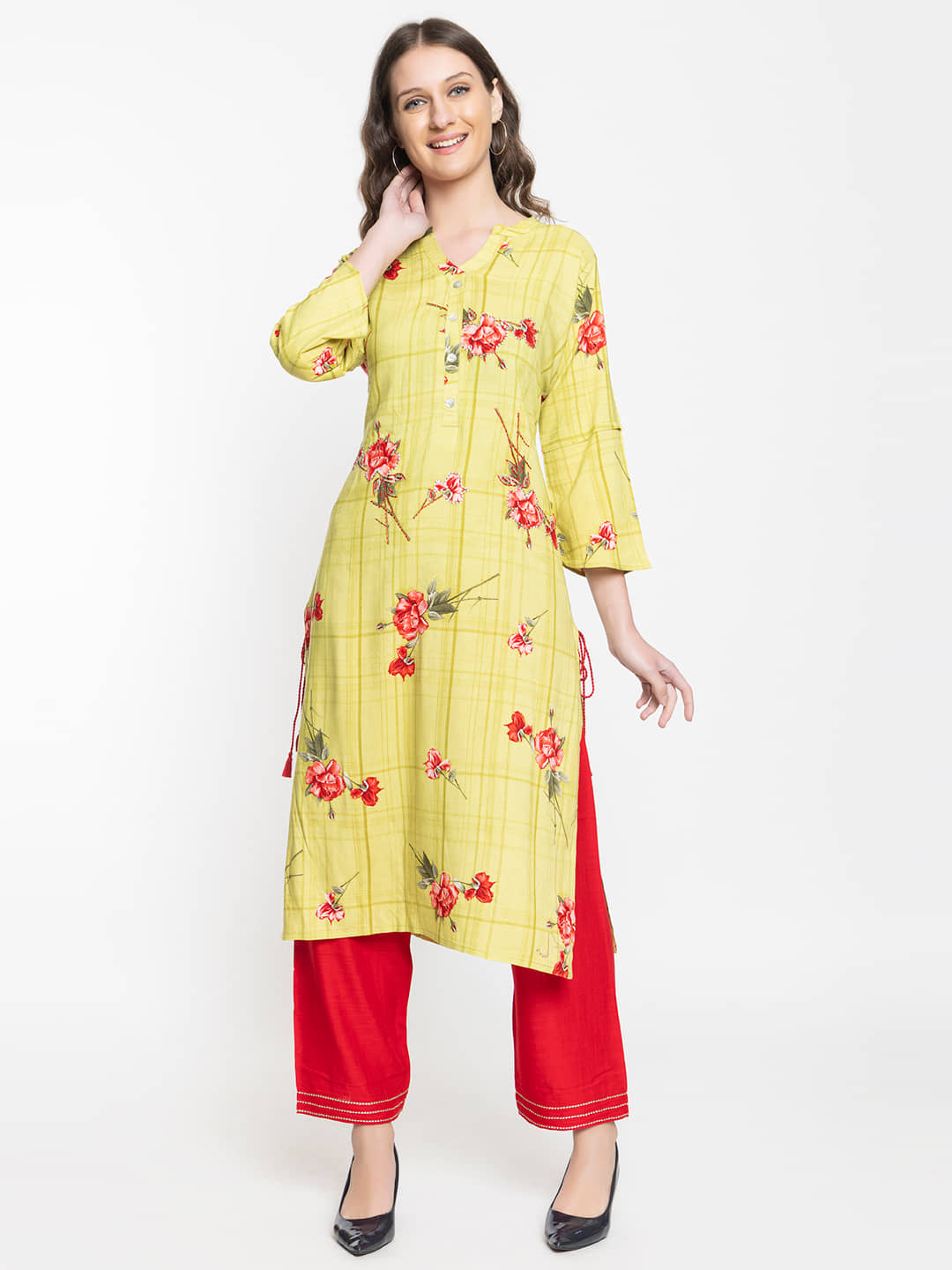 ELTHIA - Yellow Rayon Women's Straight Kurti ( Pack of 1 ) - Kurtis, Tunics | Buy online on ZillyBuy