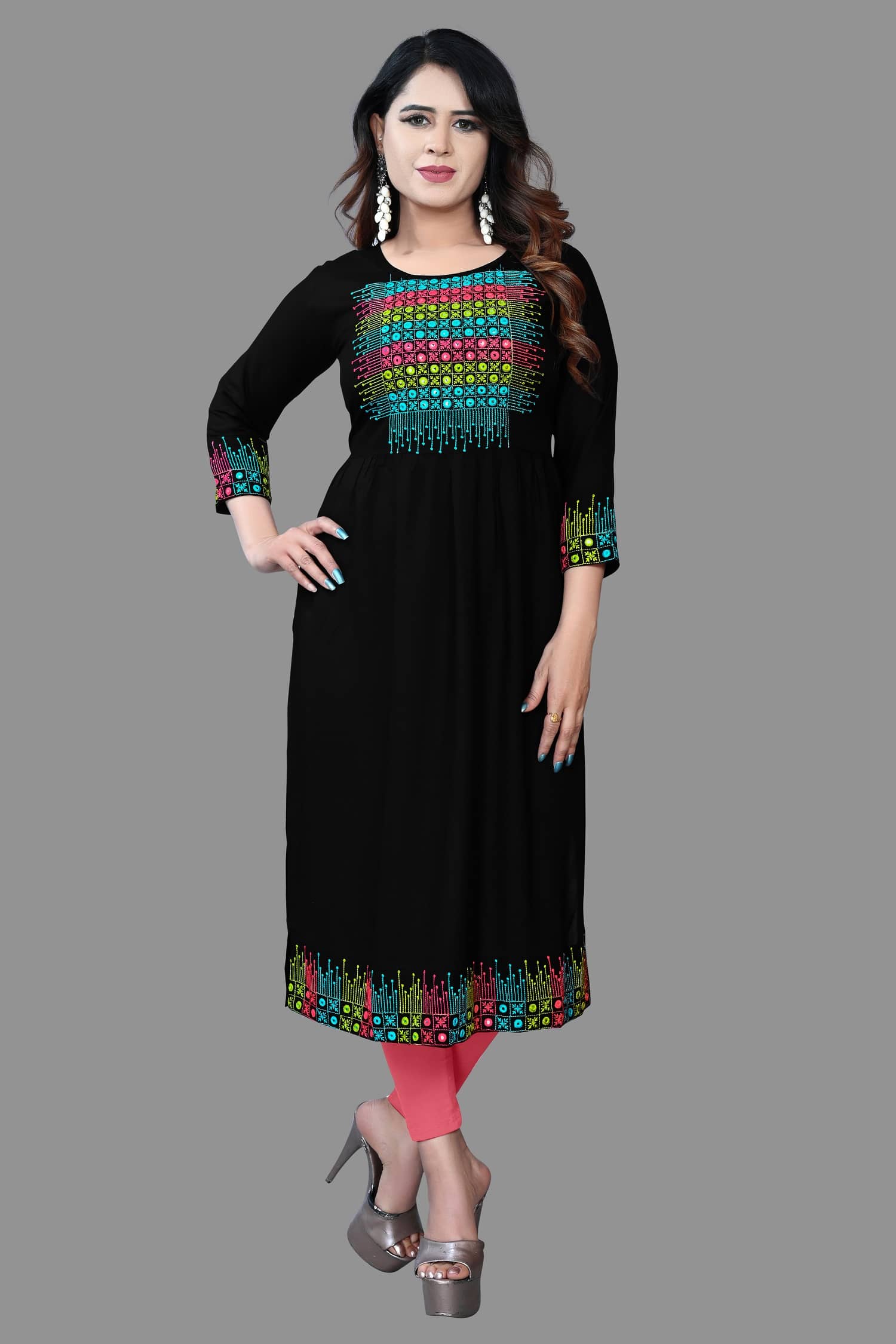 HAYA - Black Rayon Women's Straight Kurti ( Pack of 1 ) - Kurtis, Tunics | Buy online on ZillyBuy
