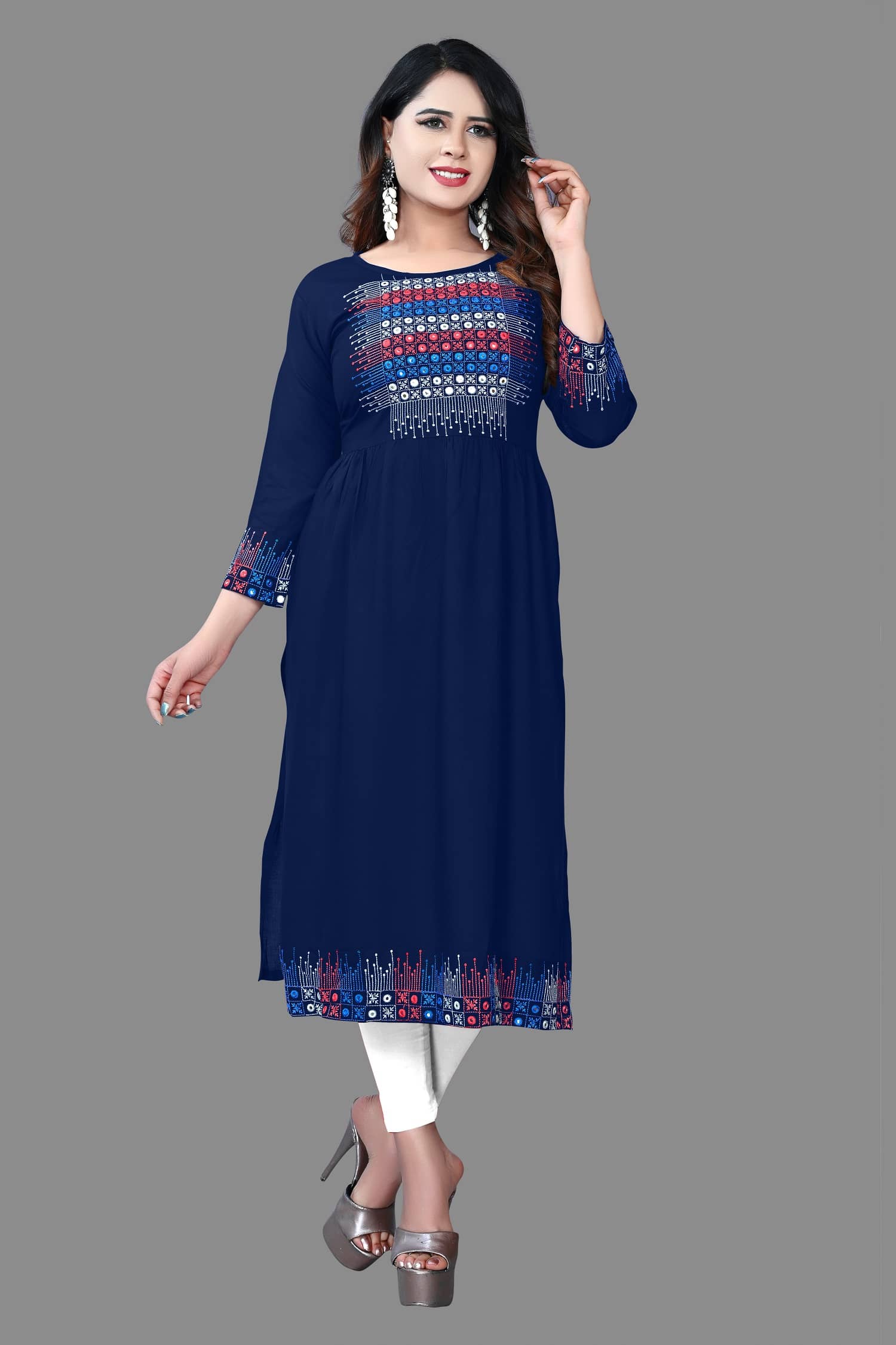 HAYA - Navy Blue Rayon Women's Straight Kurti ( Pack of 1 ) - Kurtis, Tunics | Buy online on ZillyBuy