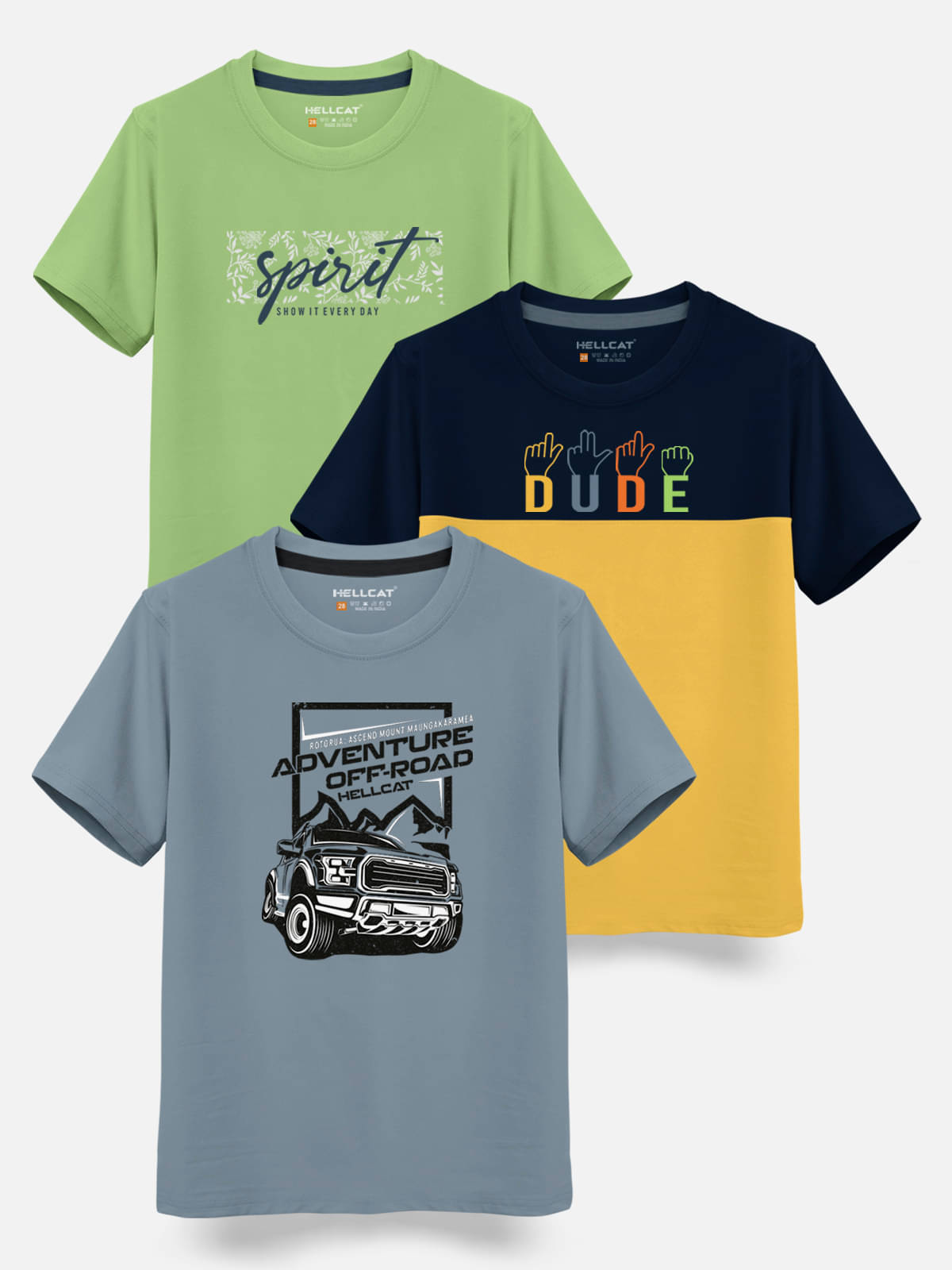     			HELLCAT Pack of 3 Boys Cotton Blend T-Shirt ( Green )