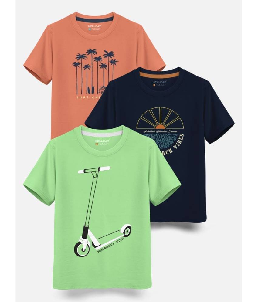     			HELLCAT Pack of 3 Boys Cotton Blend T-Shirt ( Light Green )