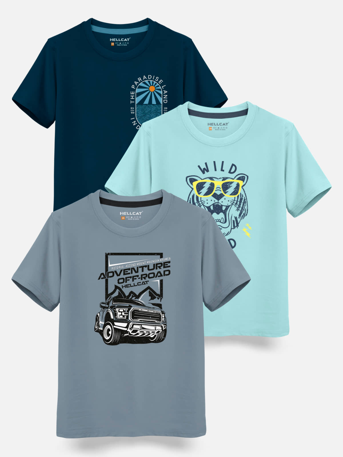 HELLCAT Pack of 3 Boys Cotton Blend T-Shirt ( Multicolor )