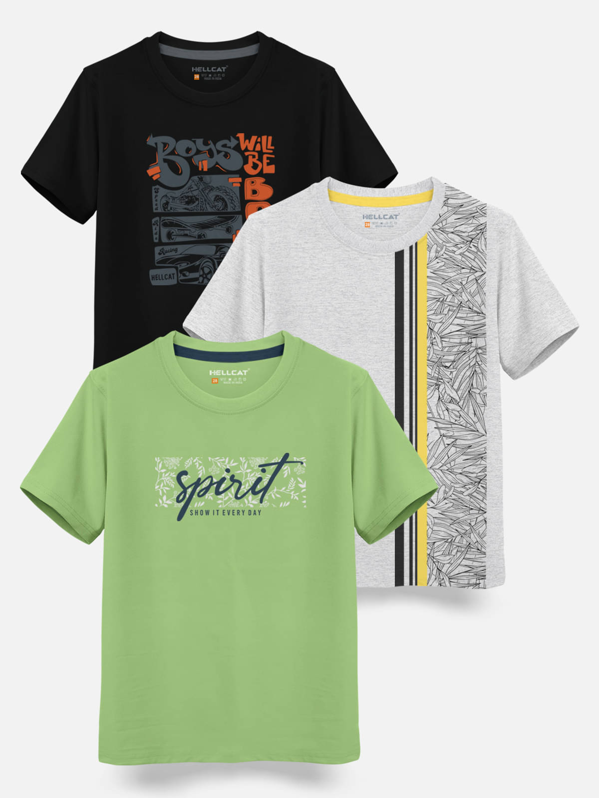    			HELLCAT Pack of 3 Boys Cotton Blend T-Shirt ( White )