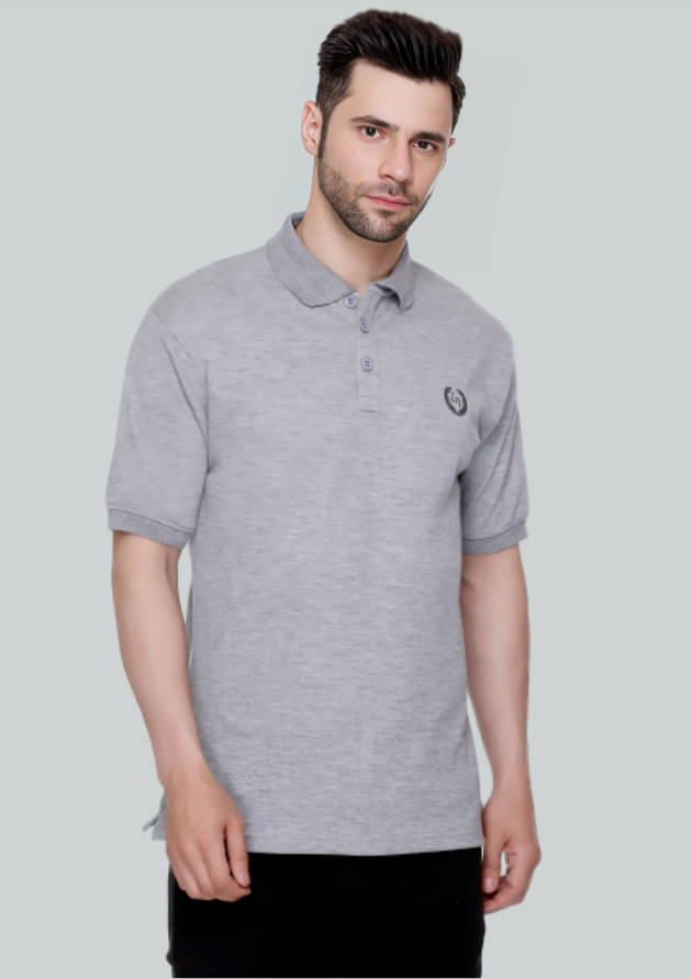     			LEEBONEE Pack of 1 Cotton Blend Regular Fit Self Design Half Sleeves Men's Polo T Shirt ( Grey )