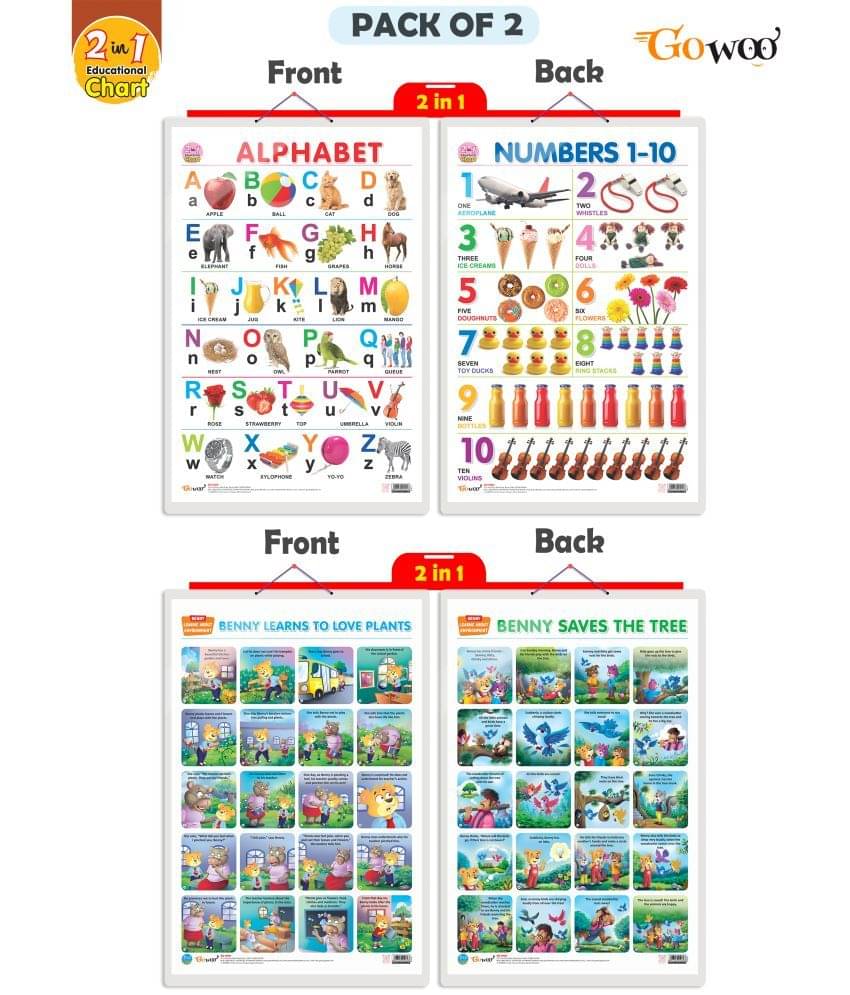 Set of 2 | 2 IN 1 ALPHABET AND NUMBER 1-10 and 2 IN 1 BENNY LEARNS TO LOVE PLANTS AND BENNY SAVES THE TREE Early Learning Educational Charts for Kids Set of 2 | 2 IN 1 ALPHABET AND NUMBER 1-10 and 2 IN 1 BENNY LEARNS TO LOVE PLANTS AND BENNY SAVES THE TREE Early Learning Educational Charts for Kids