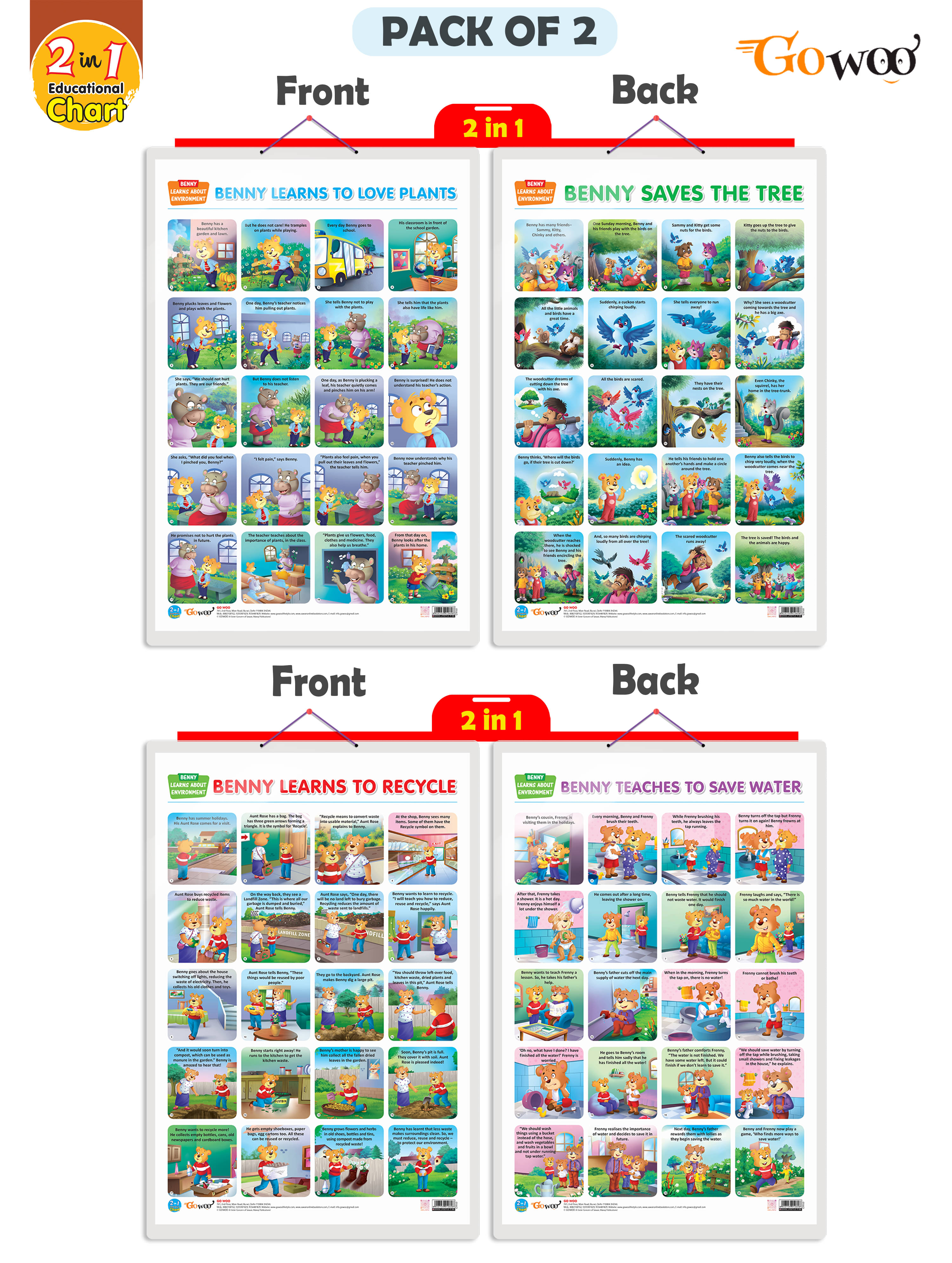 Set of 2 | 2 IN 1 BENNY LEARNS TO LOVE PLANTS AND BENNY SAVES THE TREE and 2 IN 1 BENNY LEARNS TO RECYCLE AND BENNY TEACHES TO SAVE WATER Early Learning Educational Charts for Kids Set of 2 | 2 IN 1 BENNY LEARNS TO LOVE PLANTS AND BENNY SAVES THE TREE and 2 IN 1 BENNY LEARNS TO RECYCLE AND BENNY TEACHES TO SAVE WATER Early Learning Educational Charts for Kids