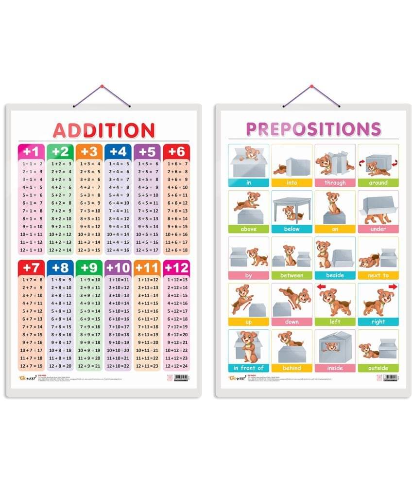 Set of 2 ADDITION and PREPOSITIONS Early Learning Educational Charts for Kids | 20"X30" inch |Non-Tearable and Waterproof | Double Sided Laminated | Perfect for Homeschooling, Kindergarten and Nursery Students     			Set of 2 ADDITION and PREPOSITIONS Early Learning Educational Charts for Kids | 20"X30" inch |Non-Tearable and Waterproof | Double Sided Laminated | Perfect for Homeschooling, Kindergarten and Nursery Students