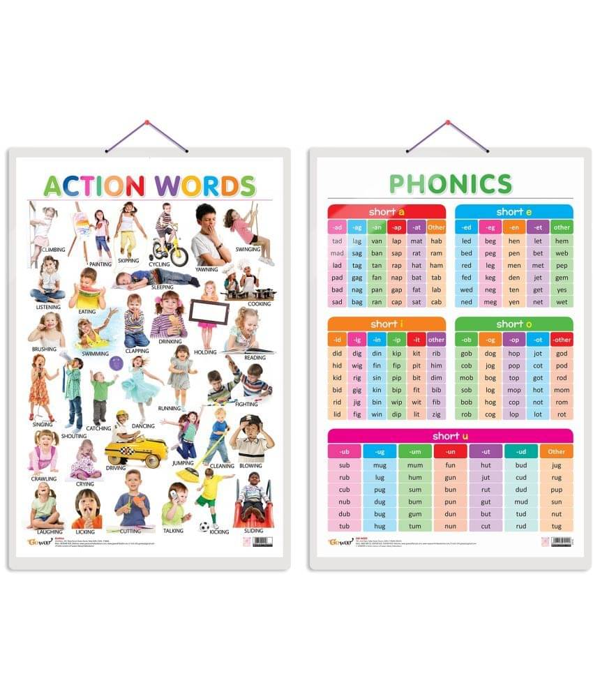 Set of 2 Action Words and PHONICS - 1 Early Learning Educational Charts for Kids | 20"X30" inch |Non-Tearable and Waterproof | Double Sided Laminated | Perfect for Homeschooling, Kindergarten and Nursery Students Set of 2 Action Words and PHONICS - 1 Early Learning Educational Charts for Kids | 20"X30" inch |Non-Tearable and Waterproof | Double Sided Laminated | Perfect for Homeschooling, Kindergarten and Nursery Students