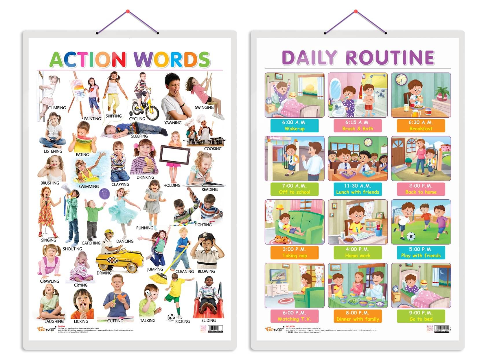 Set of 2 Action Words and DAILY ROUTINE Early Learning Educational Charts for Kids | 20"X30" inch |Non-Tearable and Waterproof | Double Sided Laminated | Perfect for Homeschooling, Kindergarten and Nursery Students Set of 2 Action Words and DAILY ROUTINE Early Learning Educational Charts for Kids | 20"X30" inch |Non-Tearable and Waterproof | Double Sided Laminated | Perfect for Homeschooling, Kindergarten and Nursery Students