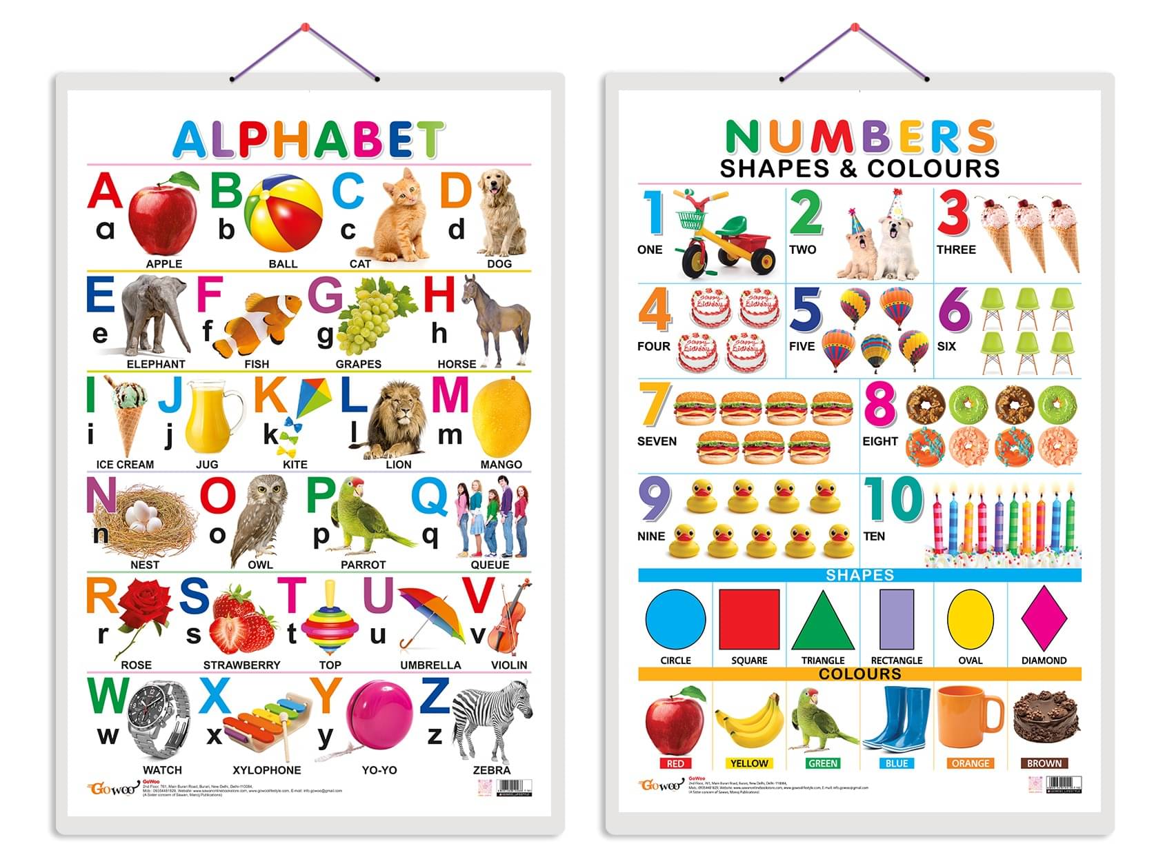     			Set of 2 Alphabet and Numbers, Shapes & Colours Early Learning Educational Charts for Kids | 20"X30" inch |Non-Tearable and Waterproof | Double Sided Laminated | Perfect for Homeschooling, Kindergarten and Nursery Students