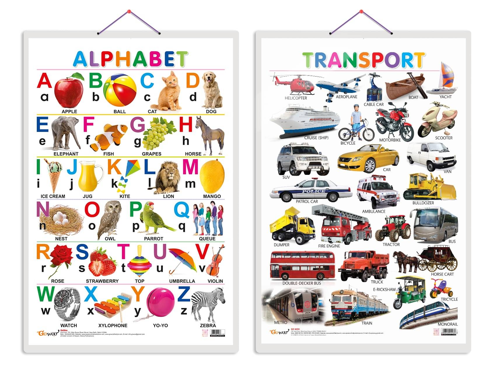     			Set of 2 Alphabet and Transport Early Learning Educational Charts for Kids | 20"X30" inch |Non-Tearable and Waterproof | Double Sided Laminated | Perfect for Homeschooling, Kindergarten and Nursery Students