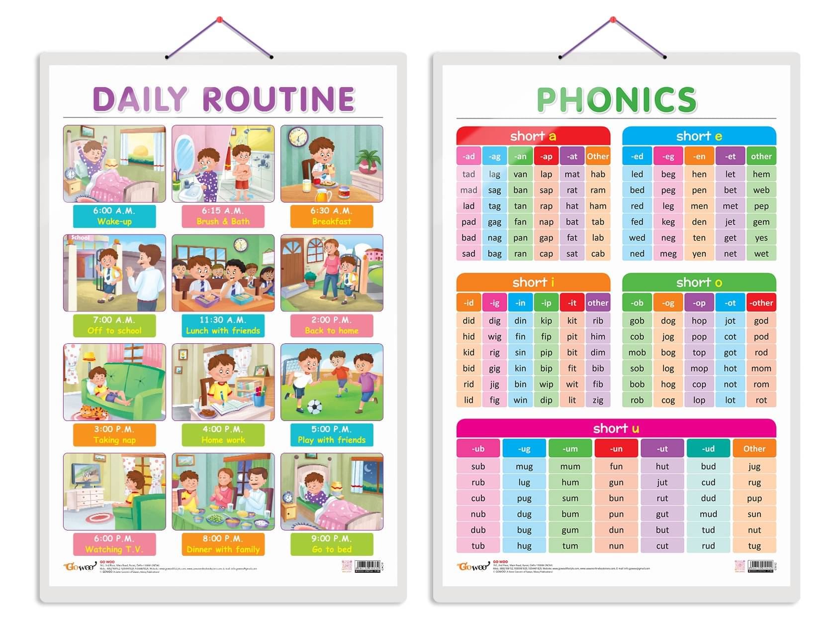 Set of 2 DAILY ROUTINE and PHONICS - 1 Early Learning Educational Charts for Kids | 20"X30" inch |Non-Tearable and Waterproof | Double Sided Laminated | Perfect for Homeschooling, Kindergarten and Nursery Students Set of 2 DAILY ROUTINE and PHONICS - 1 Early Learning Educational Charts for Kids | 20"X30" inch |Non-Tearable and Waterproof | Double Sided Laminated | Perfect for Homeschooling, Kindergarten and Nursery Students