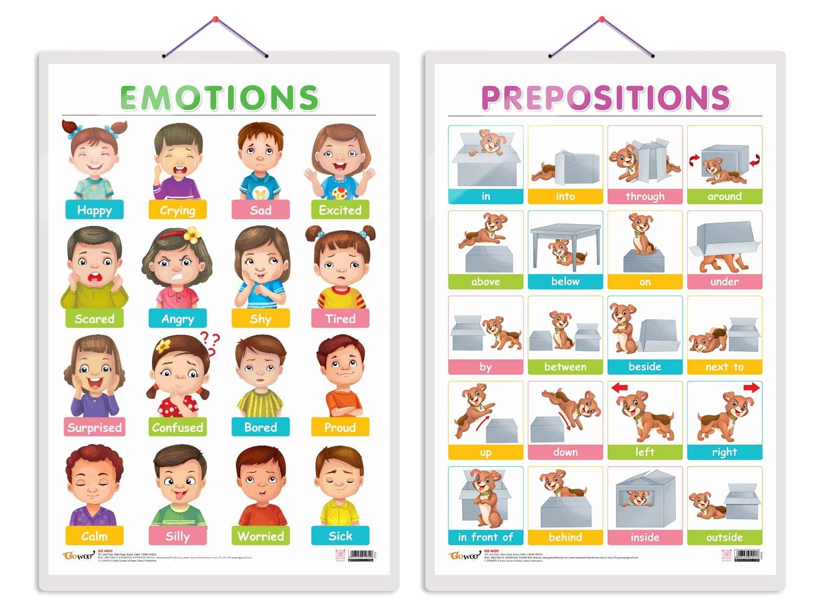     			Set of 2 EMOTIONS and PREPOSITIONS Early Learning Educational Charts for Kids | 20"X30" inch |Non-Tearable and Waterproof | Double Sided Laminated | Perfect for Homeschooling, Kindergarten and Nursery Students