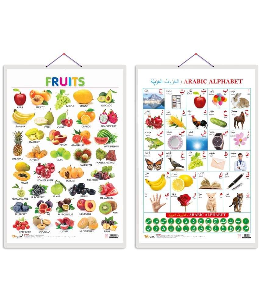 Set of 2 Fruits and Arabic Alphabet (Arabic) Early Learning Educational Charts for Kids | 20"X30" inch |Non-Tearable and Waterproof | Double Sided Laminated | Perfect for Homeschooling, Kindergarten and Nursery Students Set of 2 Fruits and Arabic Alphabet (Arabic) Early Learning Educational Charts for Kids | 20"X30" inch |Non-Tearable and Waterproof | Double Sided Laminated | Perfect for Homeschooling, Kindergarten and Nursery Students