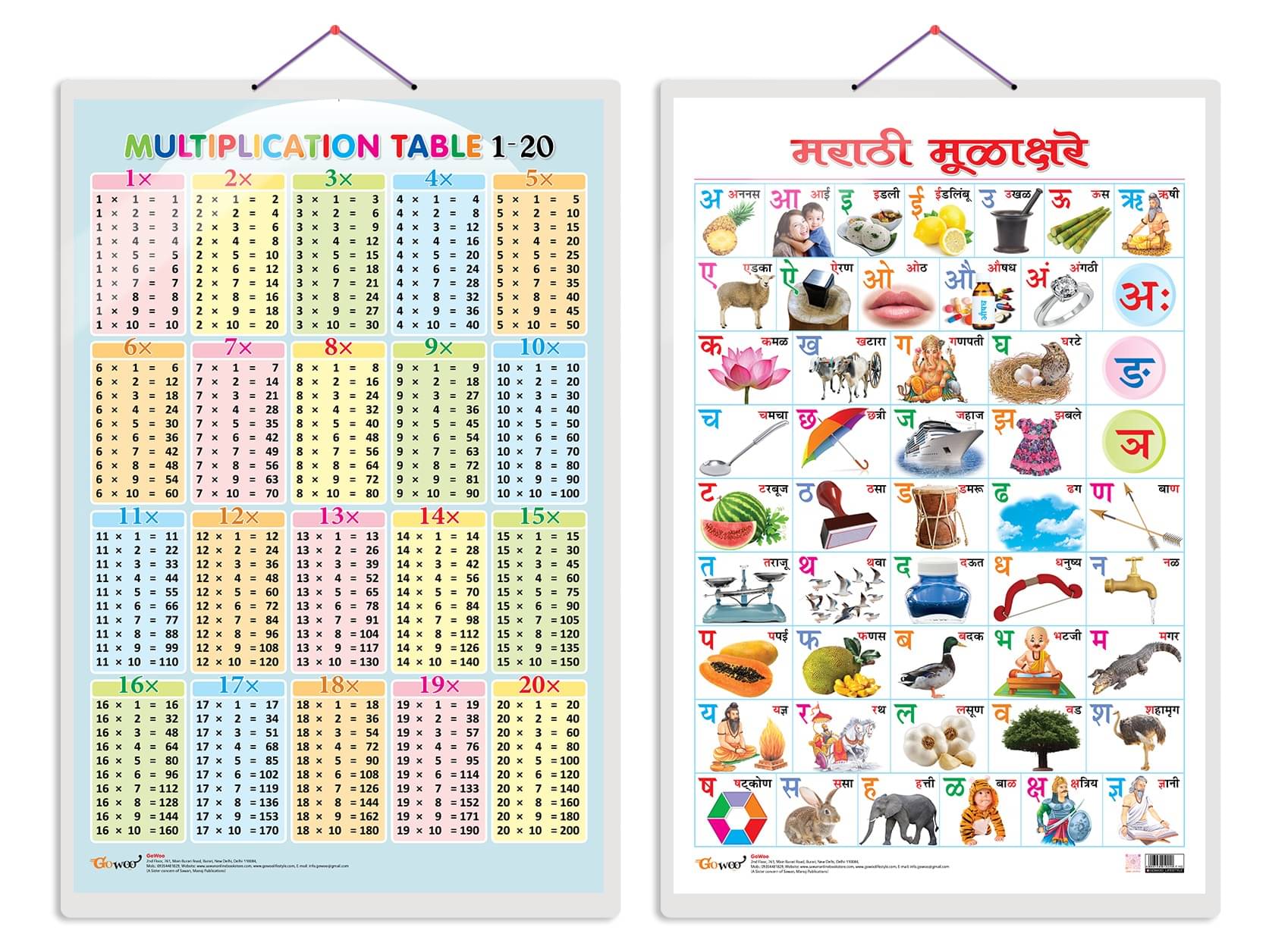 Set of 2 Multiplication Table 1-20 and Marathi Varnamala (Marathi) Early Learning Educational Charts for Kids | 20"X30" inch |Non-Tearable and Waterproof | Double Sided Laminated | Perfect for Homeschooling, Kindergarten and Nursery Students Set of 2 Multiplication Table 1-20 and Marathi Varnamala (Marathi) Early Learning Educational Charts for Kids | 20"X30" inch |Non-Tearable and Waterproof | Double Sided Laminated | Perfect for Homeschooling, Kindergarten and Nursery Students