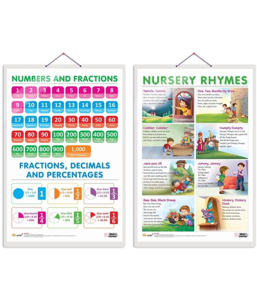 Set of 2 NUMBERS AND FRACTIONS and NURSERY RHYMES Early Learning Educational Charts for Kids Set of 2 NUMBERS AND FRACTIONS and NURSERY RHYMES Early Learning Educational Charts for Kids