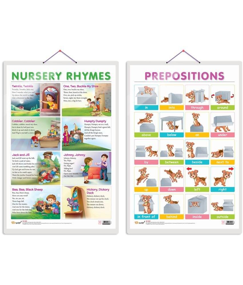 Set of 2 NURSERY RHYMES and PREPOSITIONS Early Learning Educational Charts for Kids | 20"X30" inch |Non-Tearable and Waterproof | Double Sided Laminated | Perfect for Homeschooling, Kindergarten and Nursery Students Set of 2 NURSERY RHYMES and PREPOSITIONS Early Learning Educational Charts for Kids | 20"X30" inch |Non-Tearable and Waterproof | Double Sided Laminated | Perfect for Homeschooling, Kindergarten and Nursery Students