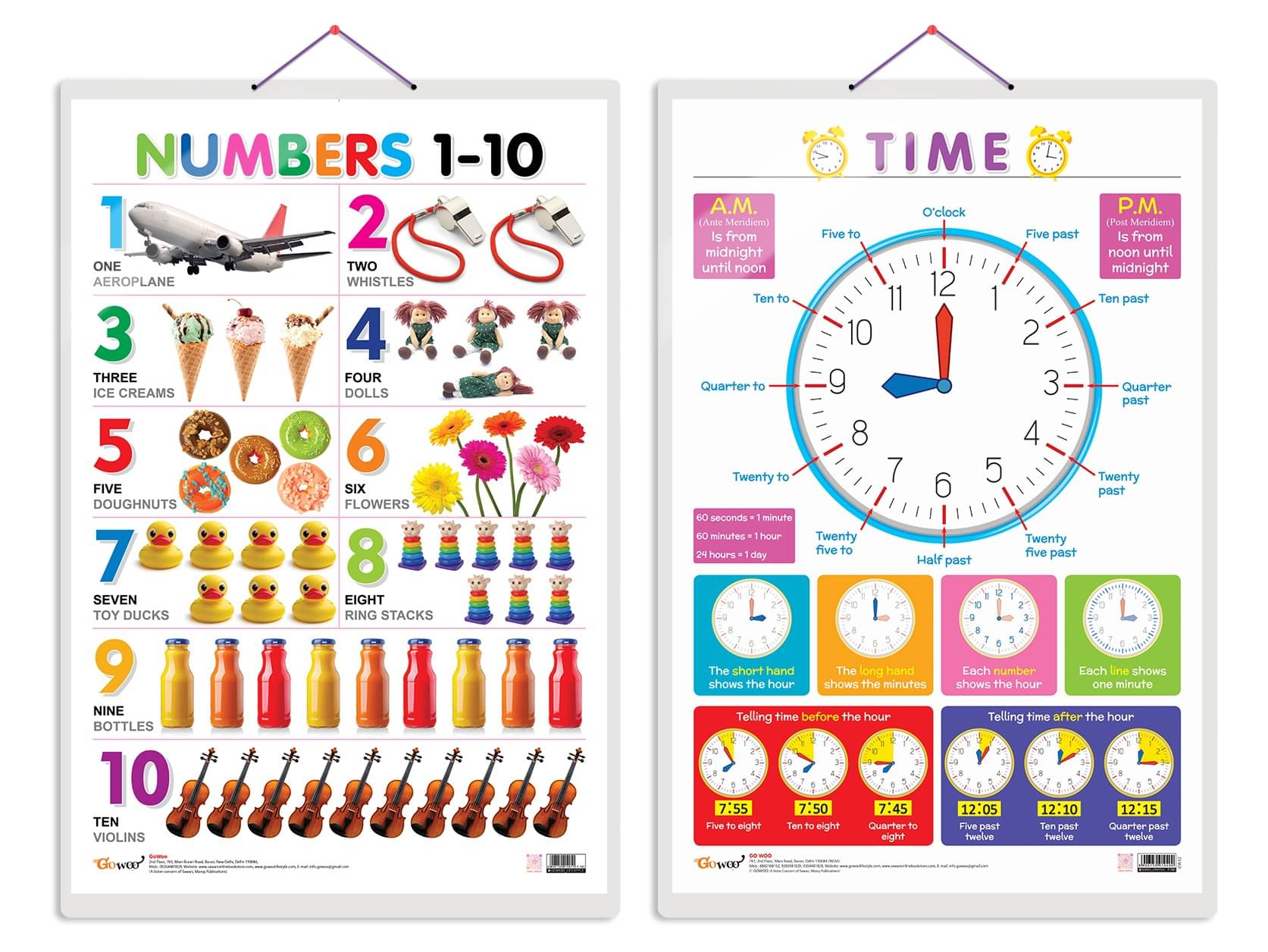 Set of 2 Numbers 1-10 and TIME Early Learning Educational Charts for Kids | 20"X30" inch |Non-Tearable and Waterproof | Double Sided Laminated | Perfect for Homeschooling, Kindergarten and Nursery Students Set of 2 Numbers 1-10 and TIME Early Learning Educational Charts for Kids | 20"X30" inch |Non-Tearable and Waterproof | Double Sided Laminated | Perfect for Homeschooling, Kindergarten and Nursery Students