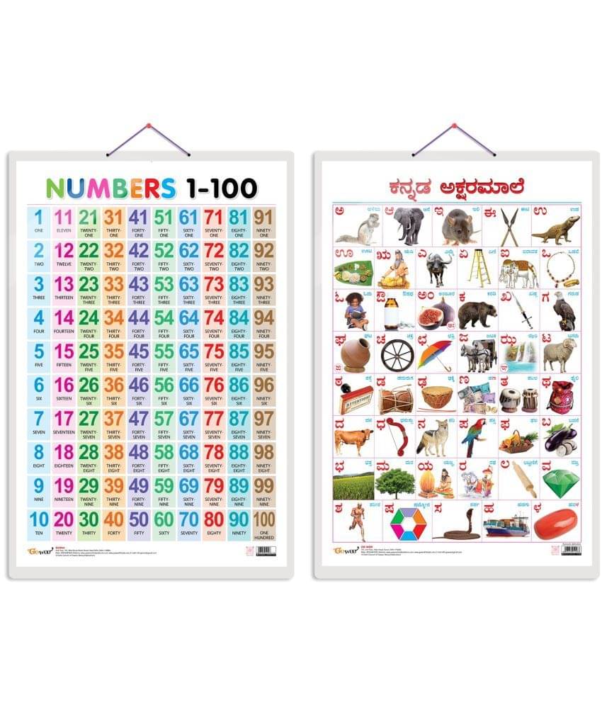 Set of 2 Numbers 1-100 and Kannada Alphabet Early Learning Educational Charts for Kids | 20"X30" inch |Non-Tearable and Waterproof | Double Sided Laminated | Perfect for Homeschooling, Kindergarten and Nursery Students Set of 2 Numbers 1-100 and Kannada Alphabet Early Learning Educational Charts for Kids | 20"X30" inch |Non-Tearable and Waterproof | Double Sided Laminated | Perfect for Homeschooling, Kindergarten and Nursery Students