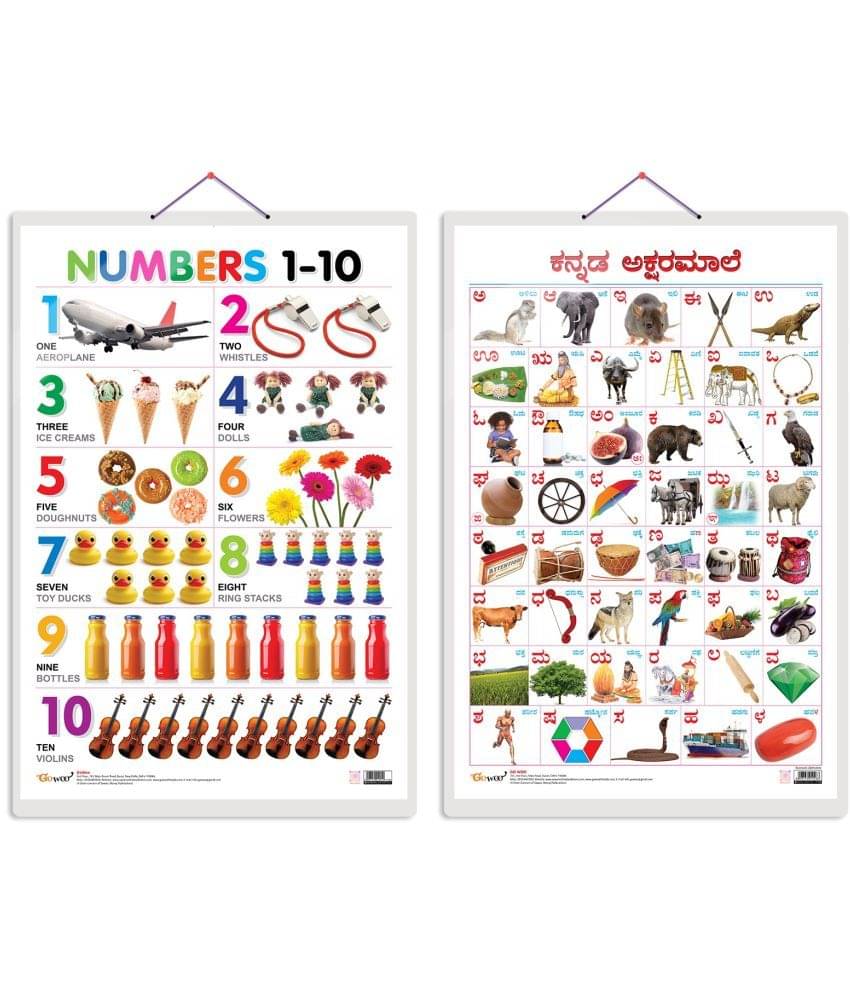 Set of 2 Numbers 1-10 and Kannada Alphabet Early Learning Educational Charts for Kids | 20"X30" inch |Non-Tearable and Waterproof | Double Sided Laminated | Perfect for Homeschooling, Kindergarten and Nursery Students Set of 2 Numbers 1-10 and Kannada Alphabet Early Learning Educational Charts for Kids | 20"X30" inch |Non-Tearable and Waterproof | Double Sided Laminated | Perfect for Homeschooling, Kindergarten and Nursery Students