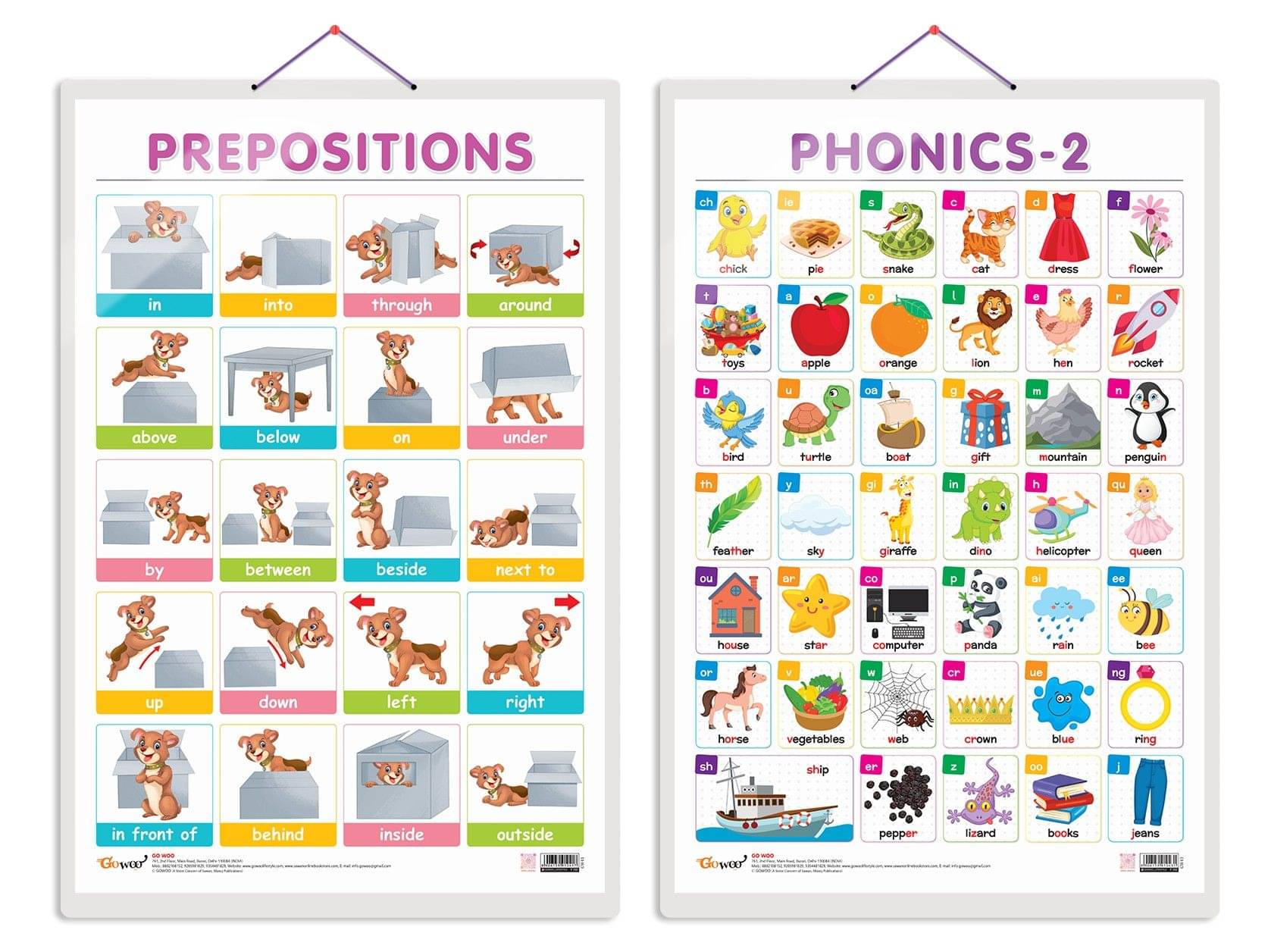 Set of 2 PREPOSITIONS and PHONICS - 2 Early Learning Educational Charts for Kids | 20"X30" inch |Non-Tearable and Waterproof | Double Sided Laminated | Perfect for Homeschooling, Kindergarten and Nursery Students Set of 2 PREPOSITIONS and PHONICS - 2 Early Learning Educational Charts for Kids | 20"X30" inch |Non-Tearable and Waterproof | Double Sided Laminated | Perfect for Homeschooling, Kindergarten and Nursery Students