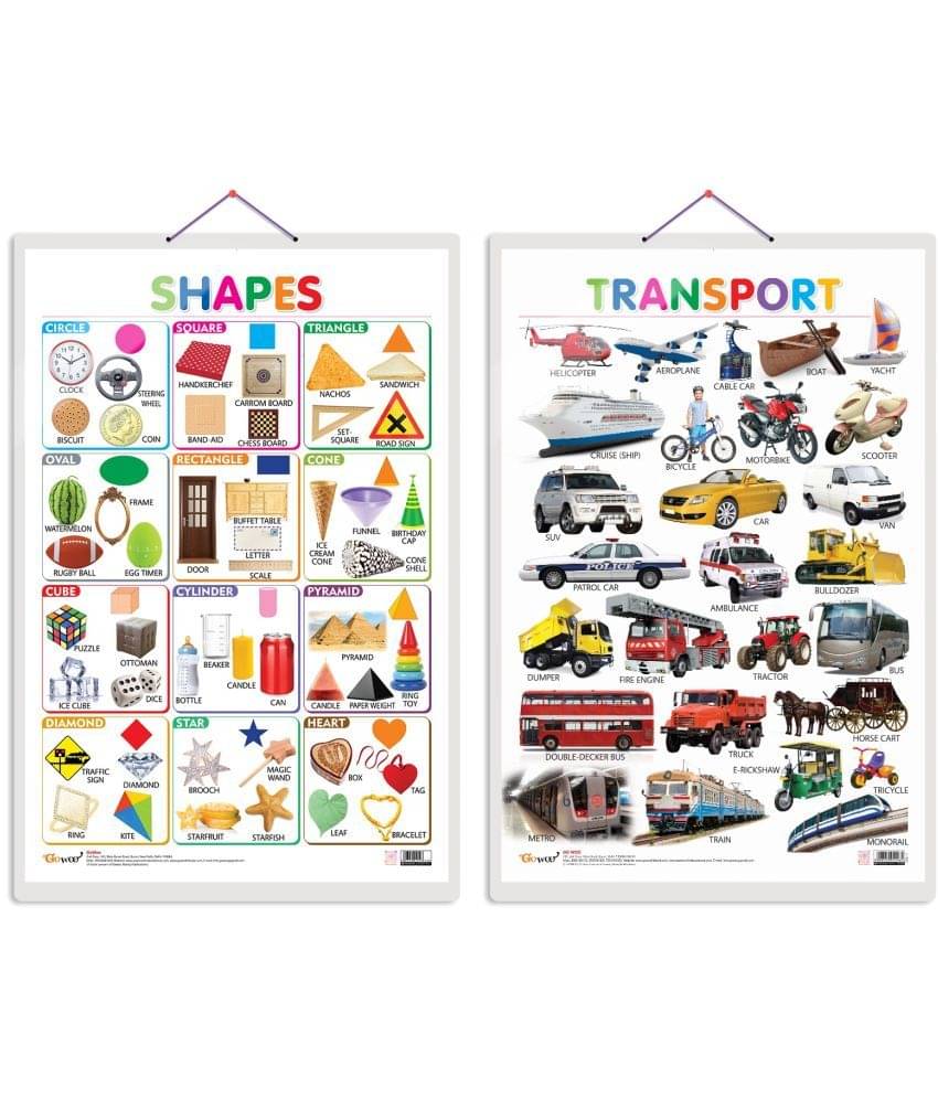 Set of 2 Shapes and Transport Early Learning Educational Charts for Kids | 20"X30" inch |Non-Tearable and Waterproof | Double Sided Laminated | Perfect for Homeschooling, Kindergarten and Nursery Students Set of 2 Shapes and Transport Early Learning Educational Charts for Kids | 20"X30" inch |Non-Tearable and Waterproof | Double Sided Laminated | Perfect for Homeschooling, Kindergarten and Nursery Students