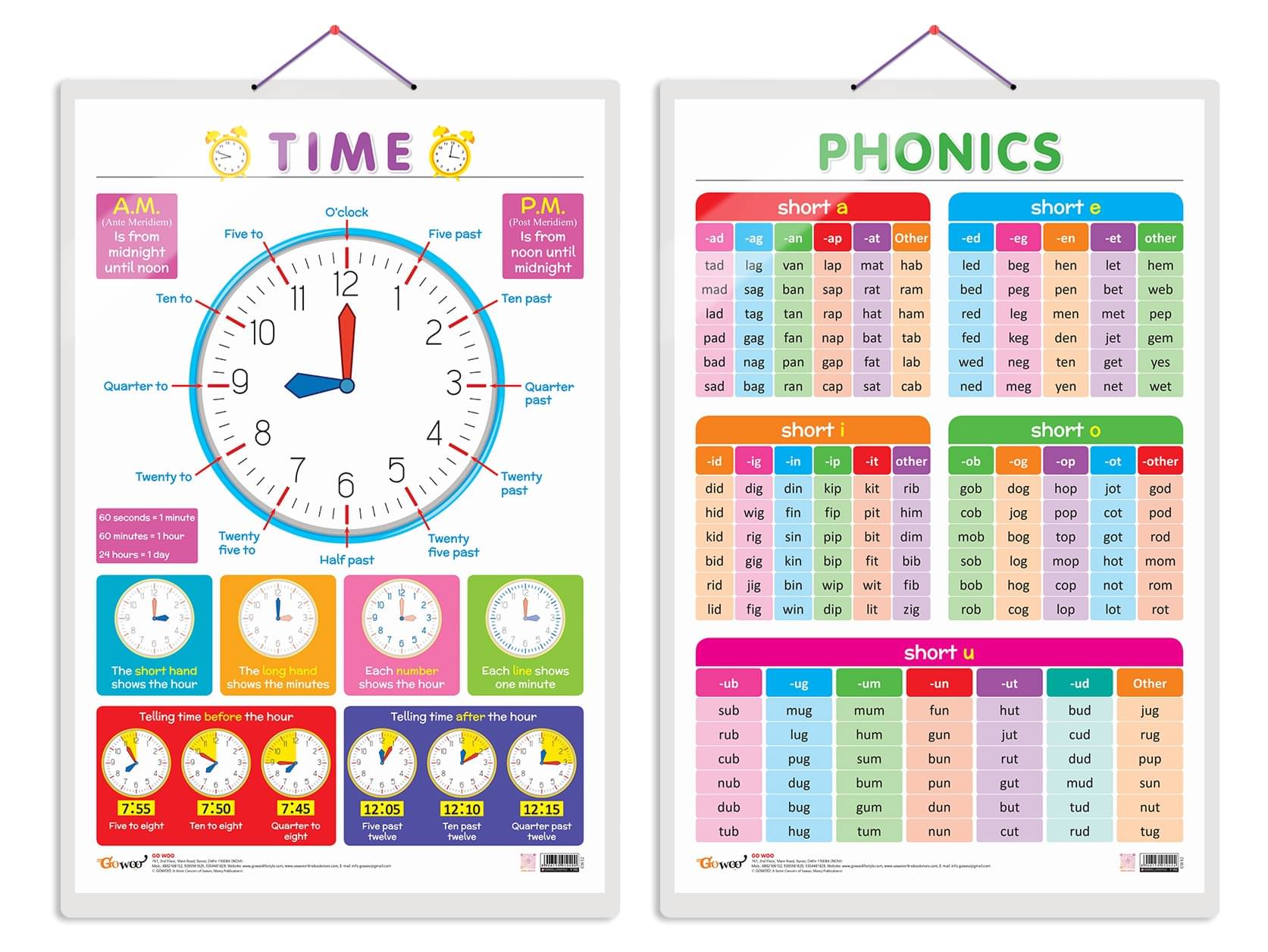 Set of 2 TIME and PHONICS - 1 Early Learning Educational Charts for Kids | 20"X30" inch |Non-Tearable and Waterproof | Double Sided Laminated | Perfect for Homeschooling, Kindergarten and Nursery Students Set of 2 TIME and PHONICS - 1 Early Learning Educational Charts for Kids | 20"X30" inch |Non-Tearable and Waterproof | Double Sided Laminated | Perfect for Homeschooling, Kindergarten and Nursery Students