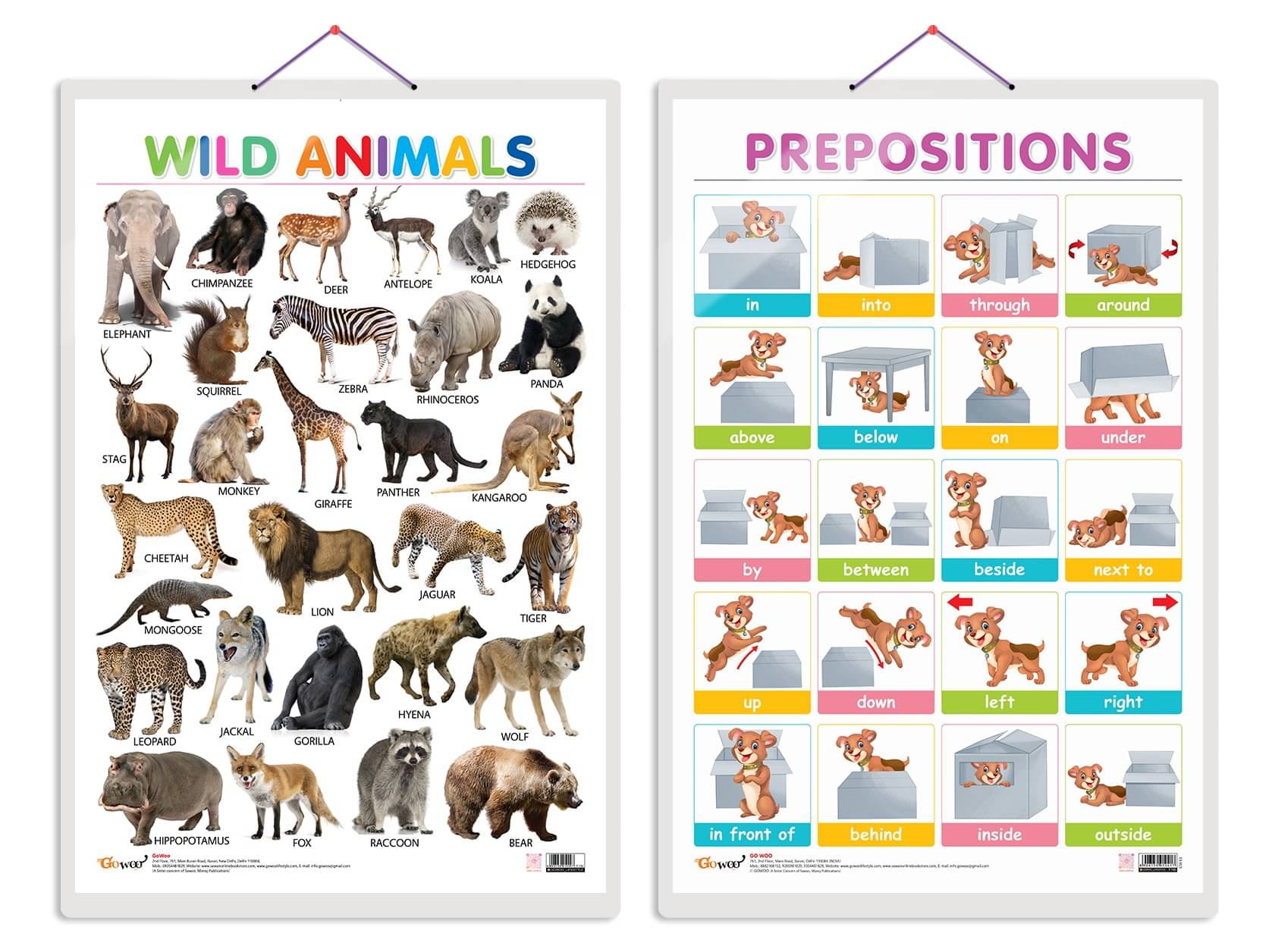 Set of 2 Wild Animals and PREPOSITIONS Early Learning Educational Charts for Kids | 20"X30" inch |Non-Tearable and Waterproof | Double Sided Laminated | Perfect for Homeschooling, Kindergarten and Nursery Students Set of 2 Wild Animals and PREPOSITIONS Early Learning Educational Charts for Kids | 20"X30" inch |Non-Tearable and Waterproof | Double Sided Laminated | Perfect for Homeschooling, Kindergarten and Nursery Students