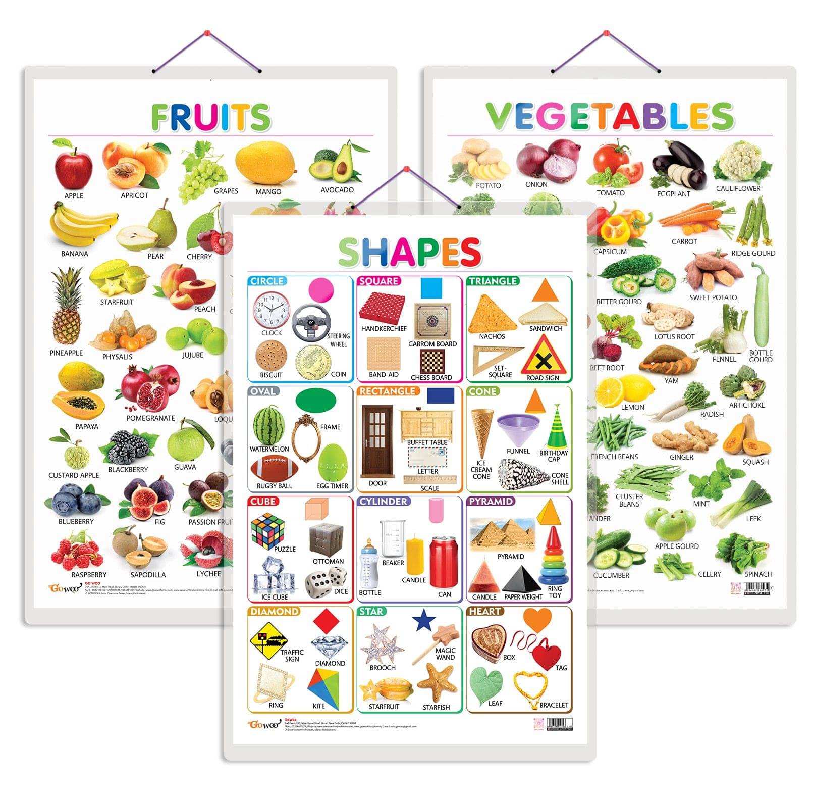 Set of 3 Fruits, Vegetables and Shapes Early Learning Educational Charts for Kids | 20"X30" inch |Non-Tearable and Waterproof | Double Sided Laminated | Perfect for Homeschooling, Kindergarten and Nursery Students Set of 3 Fruits, Vegetables and Shapes Early Learning Educational Charts for Kids | 20"X30" inch |Non-Tearable and Waterproof | Double Sided Laminated | Perfect for Homeschooling, Kindergarten and Nursery Students